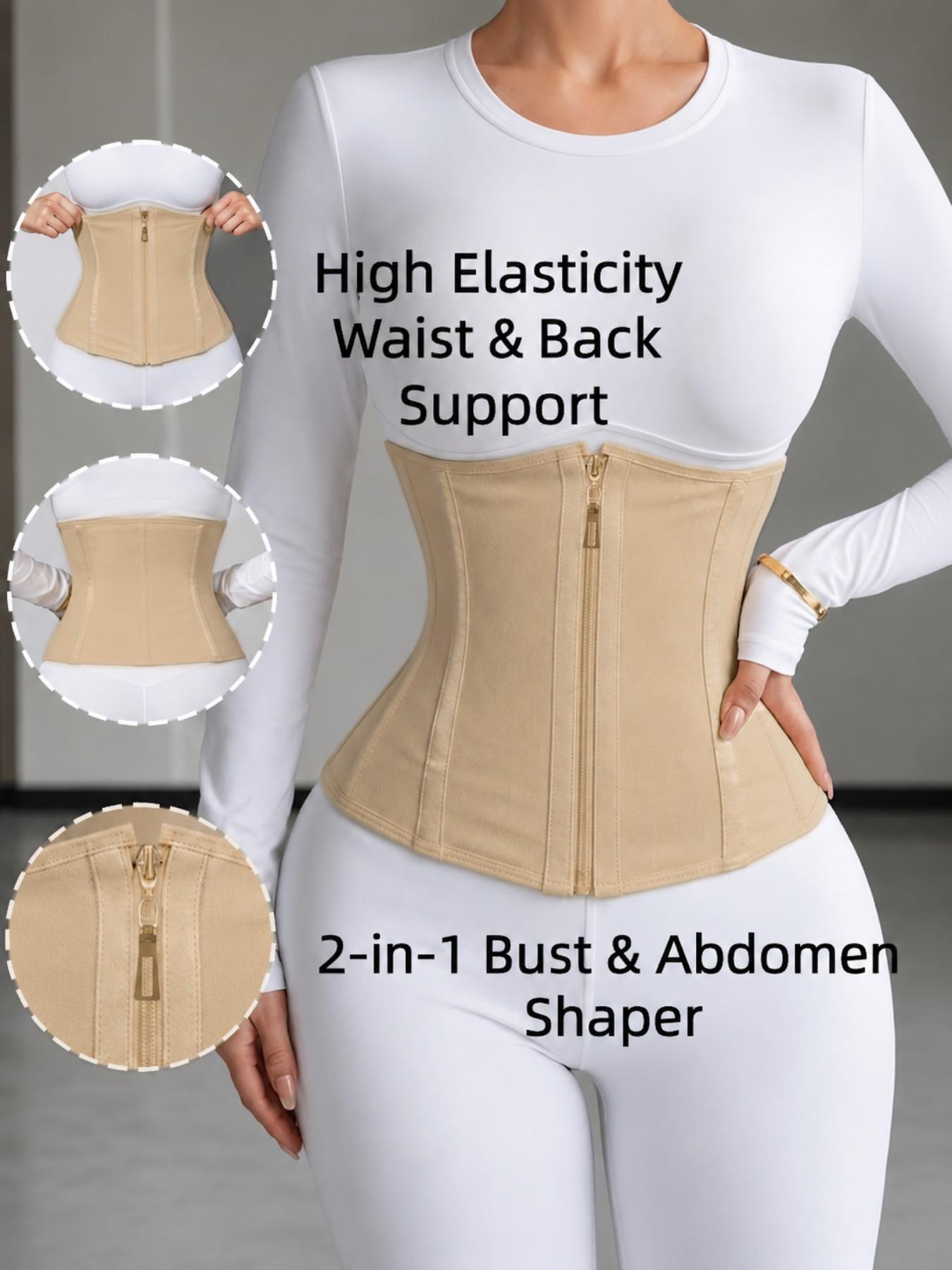 1 Count Women's Skin Friendly Fabric Waist Trainer, Fajas, Front Zipper Adjustable Hook Eye Double Closure Shapewear Belts, Tummy Control Hourglass Waist Cincher, Reflective Strip Design Girdle, Perfect For Body Shaping And Daily Wear, Zip Up Shapewear
