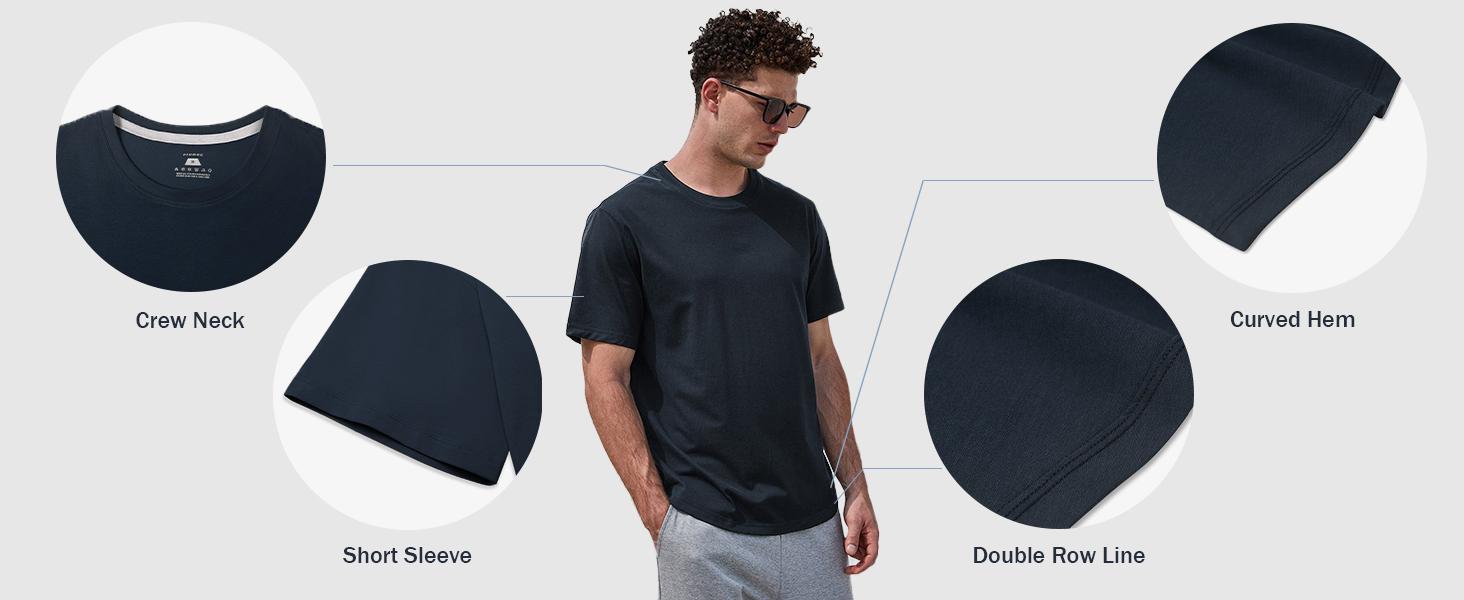 Fioboc StayCool 2.0 Curve-Hem Tee, Men's Moisture-Wicking, Quick Dry T-Shirt for Gym, Running & Casual Workouts, Stretch Fabric, Wrinkle-Resistant Sporty Round Neck Sports Undershirt
