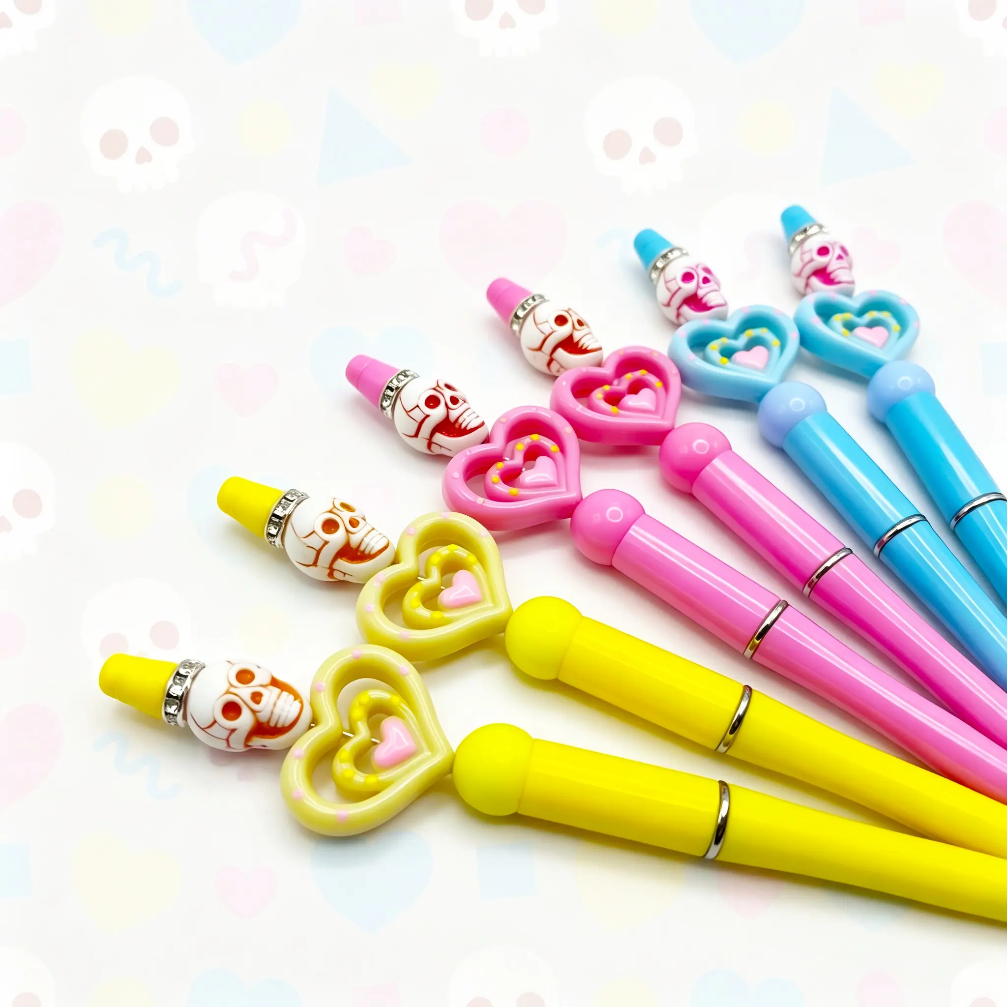 6 Pcs Halloween Day DIY Beaded Ballpoint Pens, Freely Add Or Remove Color Beads, Unique Bead Ornament, Creative Stationery For Student Homework, Notes And Office Meeting Records