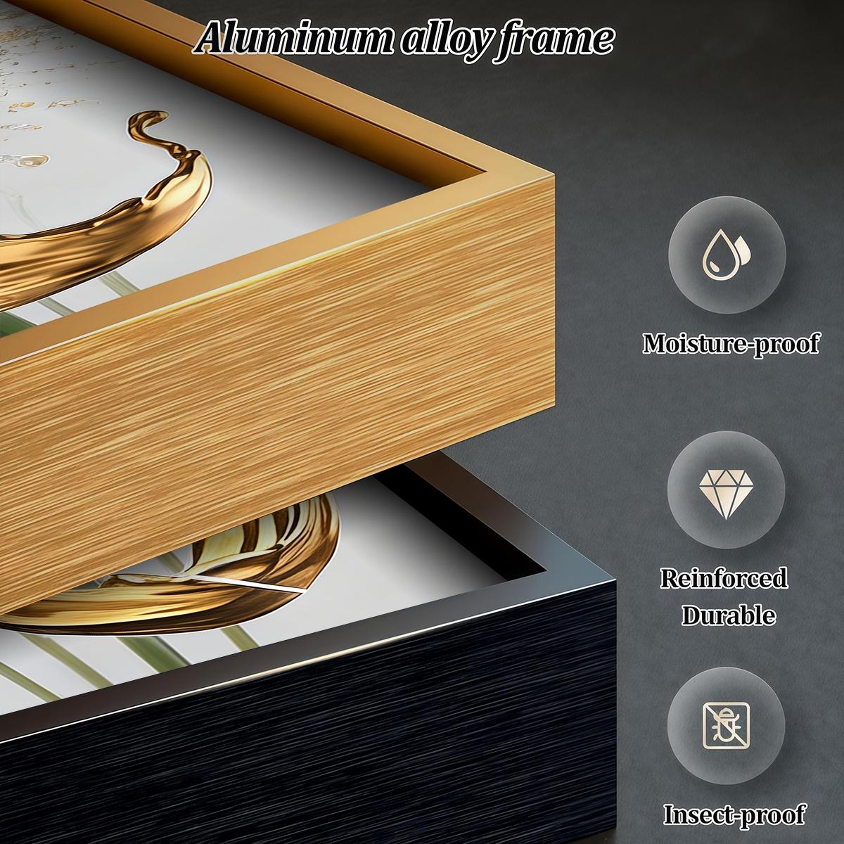 3 Counts Aluminum Alloy Framed Painting, White Daffodil Flowers With Golden Liquid Art Pictures, Home Decoration For Living Room, Bedroom, Office, Restaurant, Hallway Wall Decor, Odorless Print Artwork, Luxury Perfect Gift For Friends And Family