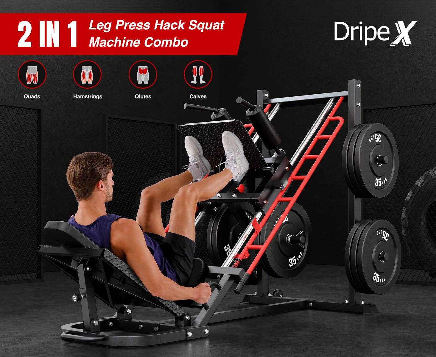 Dripex Leg Press Machine – Home Gym Leg Press & Hack Squat Combo, Adjustable, Roller Bearing, 4 Weight Plate Holders for Full Lower Body Workout