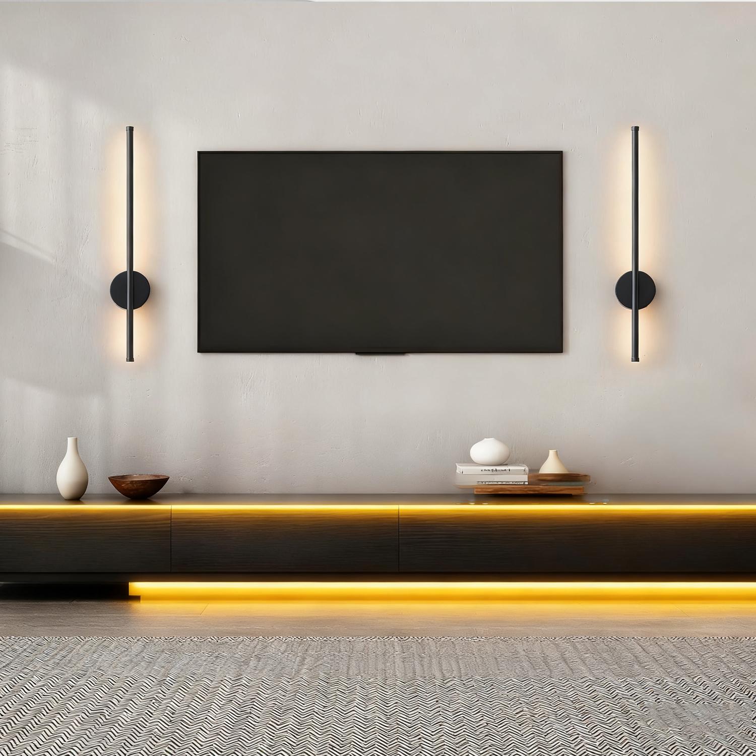 Wireless Wall Lamp, 19.69-inch Black Line Wall Lamp, Touch and Remote Control Switch, 2-Way Installation, For Bedrooms, Staircases, Hallways, Living Rooms, Indoor Lighting Fixture