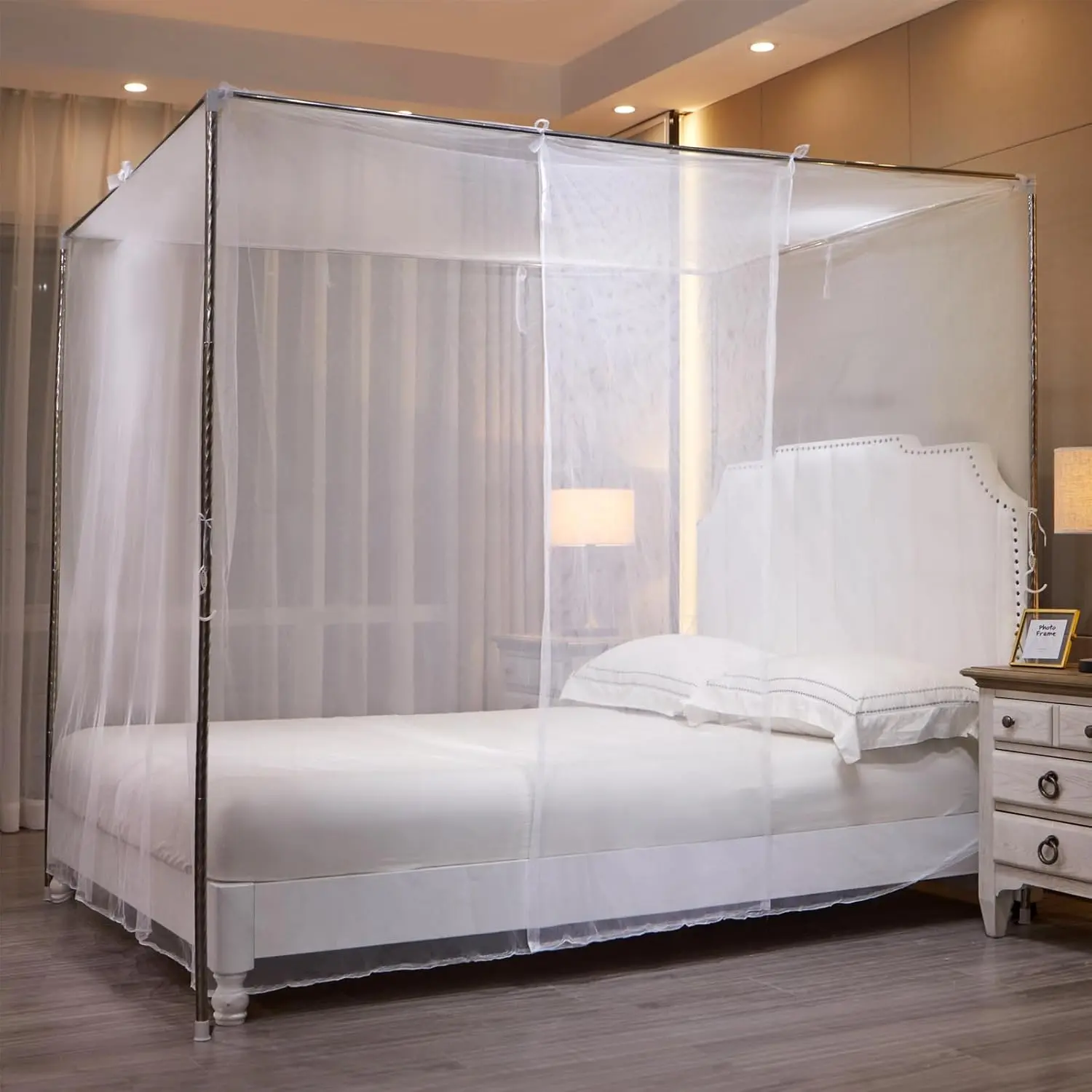 White Net Tent for Bed,One Side Opening Netting Net for Bedroom Decoration for Twin SizeWithout Bed Frame