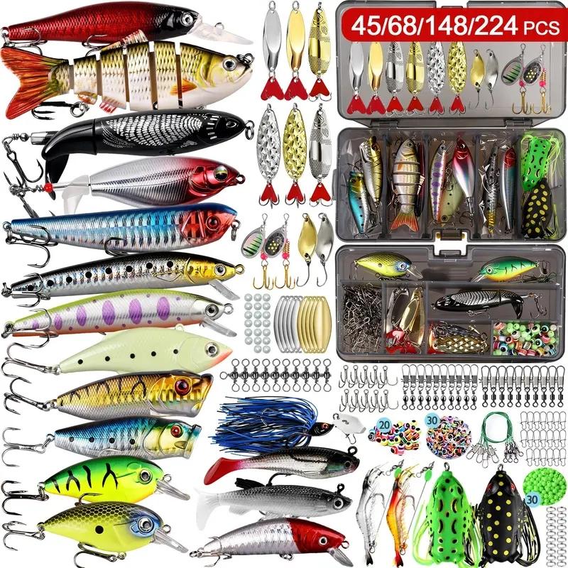 Multi-Style Hard Bait Lure Set, Artificial Fishing Lures Kit with Multi-Section Fish, Minnow, Crankbait, Pencil, Popper, Frog and Topwater Crank Baits, Fishing Tackle, Fishing Equipment, Outdoor Fishing Equipment