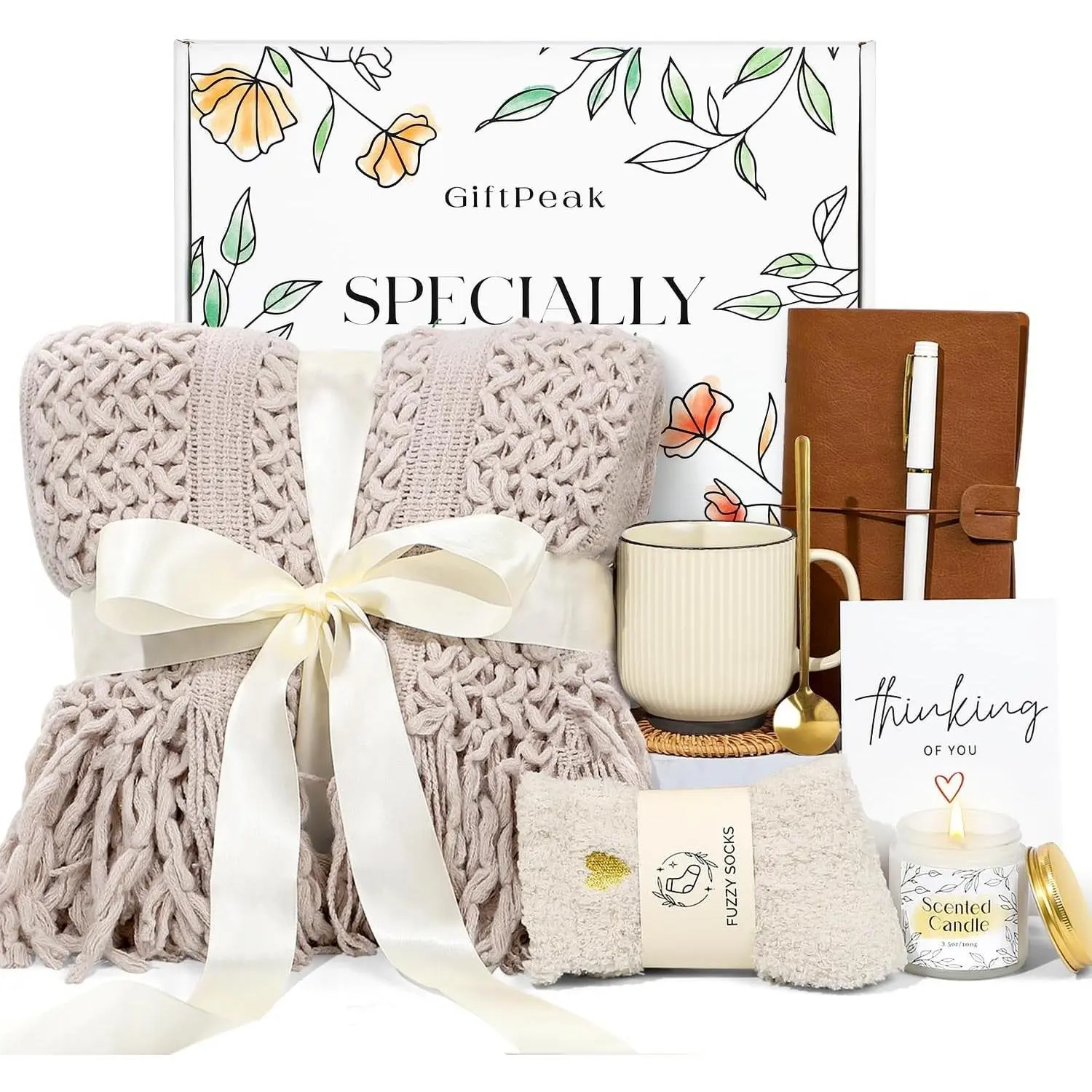 Gifts for Women, Get Well Soon Gifts for Women, Sympathy Care Baskets, Thinking of You Care Package, Self Care Gifts, After Surgery Feel Better Gifts Blanket (Khaki)