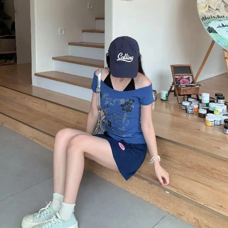 Subculture Woman Clothing Y2K Punk T-shirts American Vintage Sweet Sexy Short Female Clothing Green Summer Casual Popular Tops