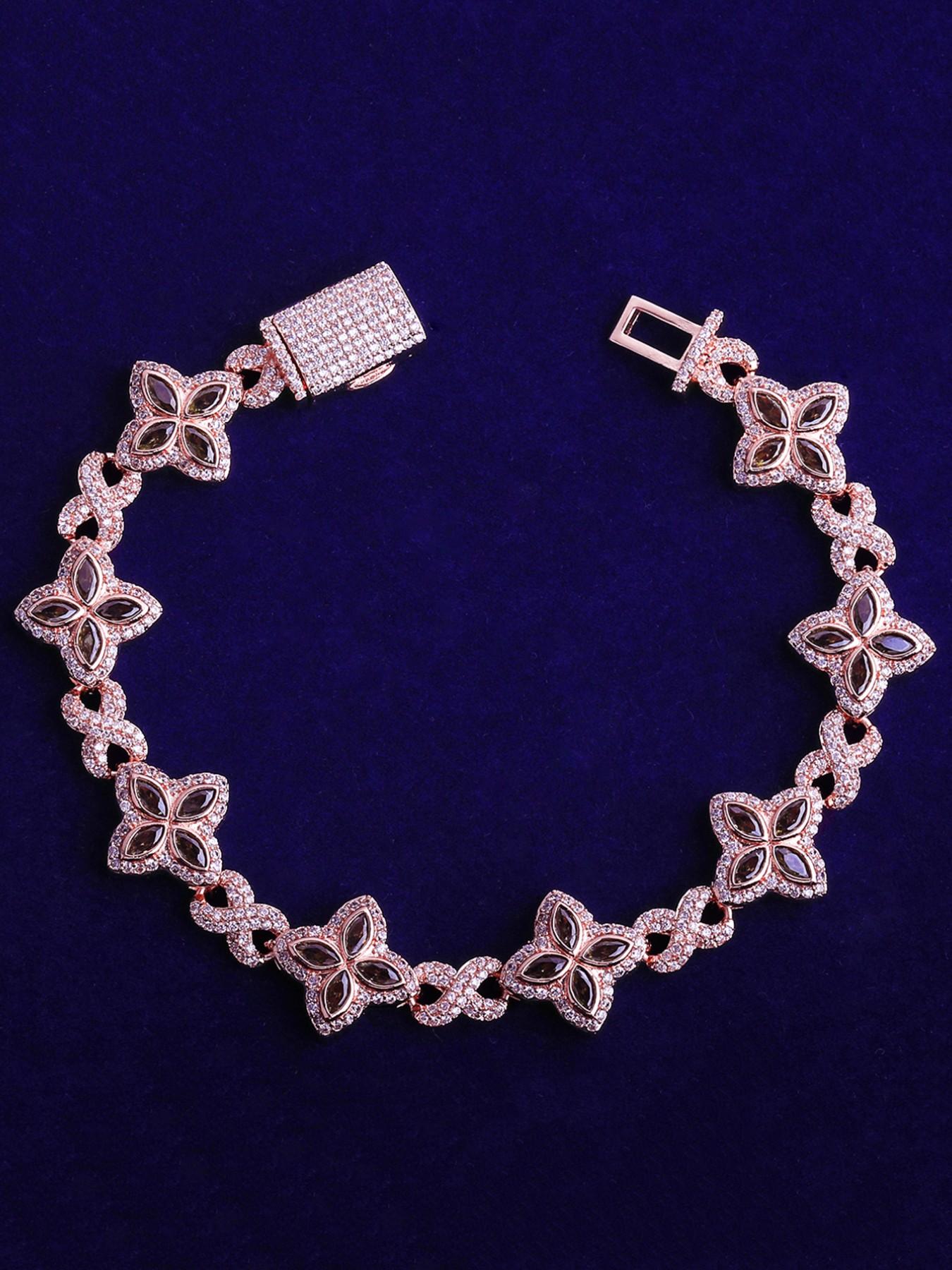 Iced Out Floral Infinity Link Bracelet for Women Real Gold Plated Hip Hop Jewelry Fashion Bracelets Exquisite Bracelet Elegant Jewelry Bracelet