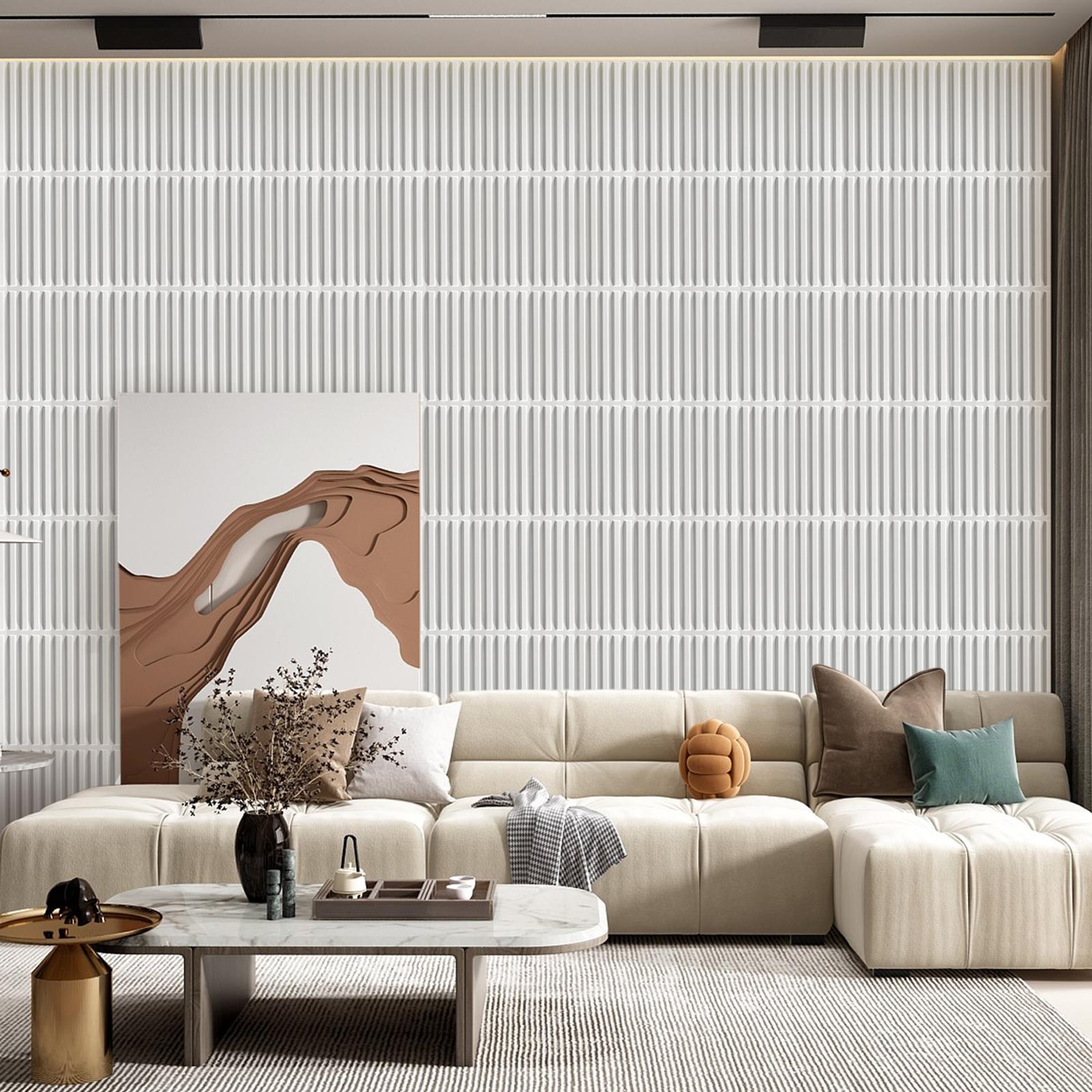 FLOLEOPA 3D Wall Panel Fluted Stripe Design PVC Waterproof Fireproof 11.8x11.8 Inches Decorative Modern Home Interior Vinyl Black for Living Room Bedroom Kitchen Dining Room Backdrop