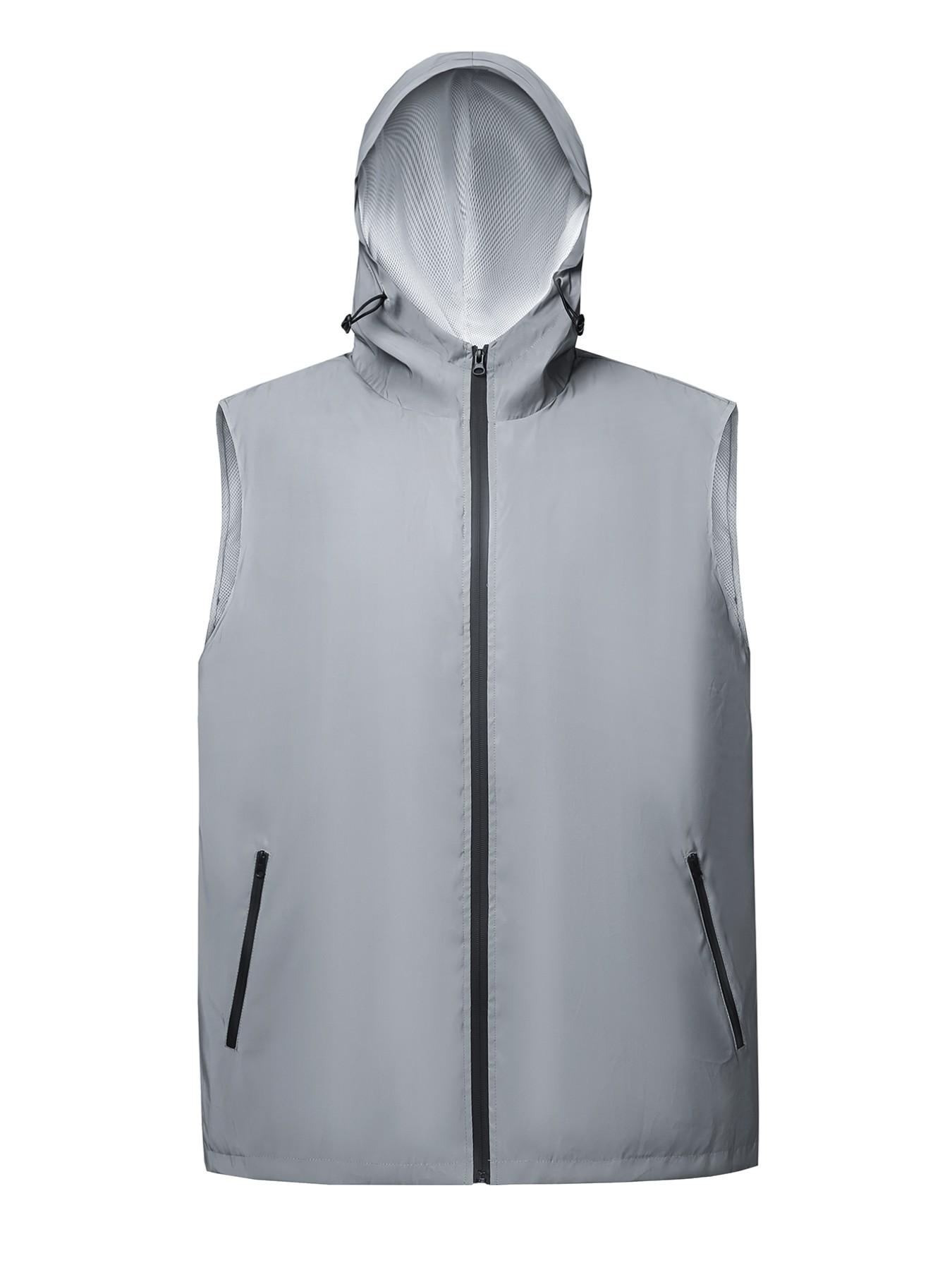 Men's Sleeveless Vest with Zipper, Mesh Lining, Reflective Material for Night Use, Casual Loose-Fitting Outer Vest