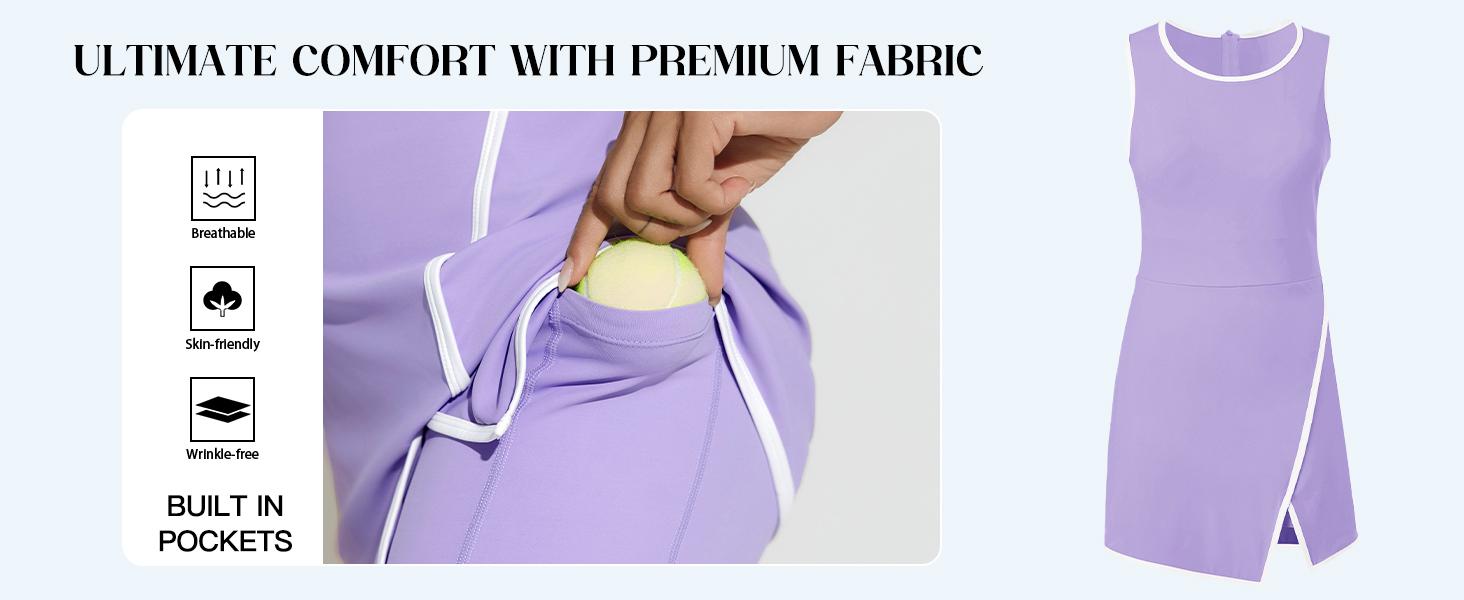 FISOEW Women's Pink Workout Tennis Dress with Built-in Bra & Shorts Pockets Sleeveless Crewneck Golf Athletic Mini Dresses Activewear Machine Washable Soft Breathable Fabric SpringStatements