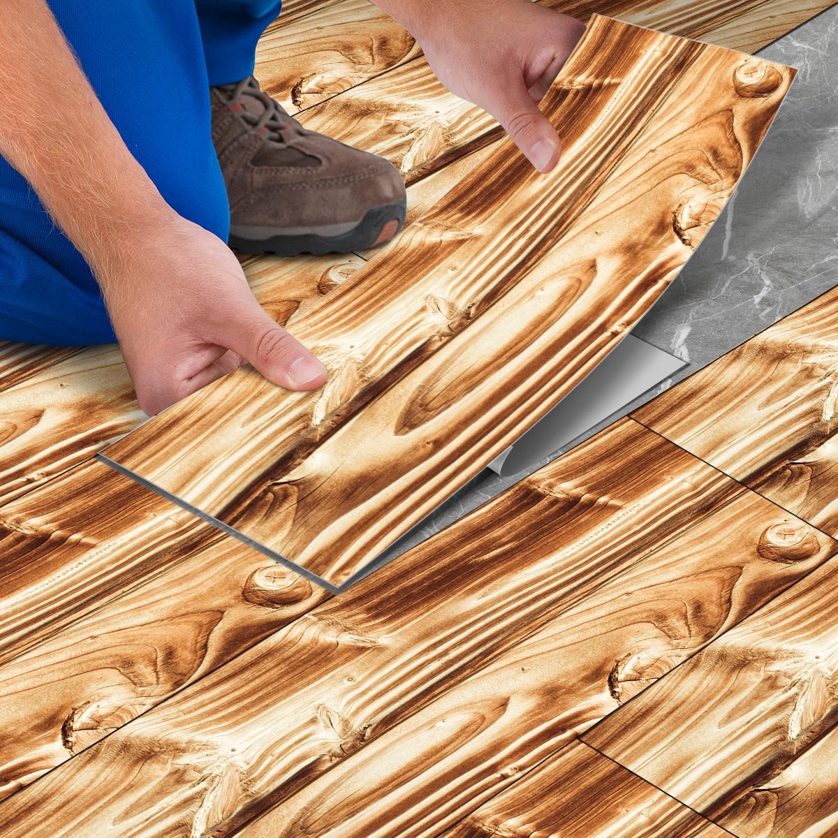 Dark High Gloss Wood Peel and Stick Floor Tiles, 5/10/20pcs 15.75x5.91in PVC, No Glue, Waterproof, Durable Flooring