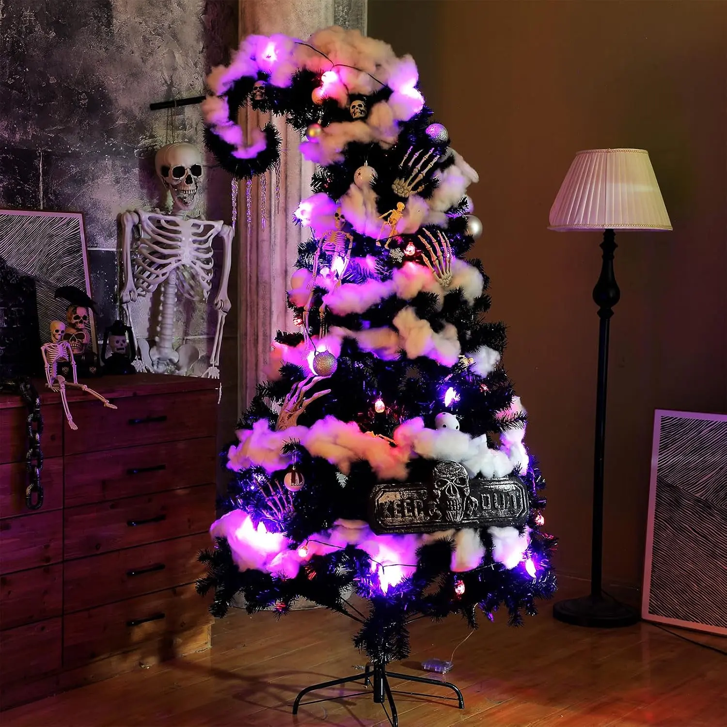 Black 6 ft Crooked Top Christmas Tree | Artificial Bendable, Whimsical Hinged Spruce Tree, for Fall, Winter Holiday, Party Decoration