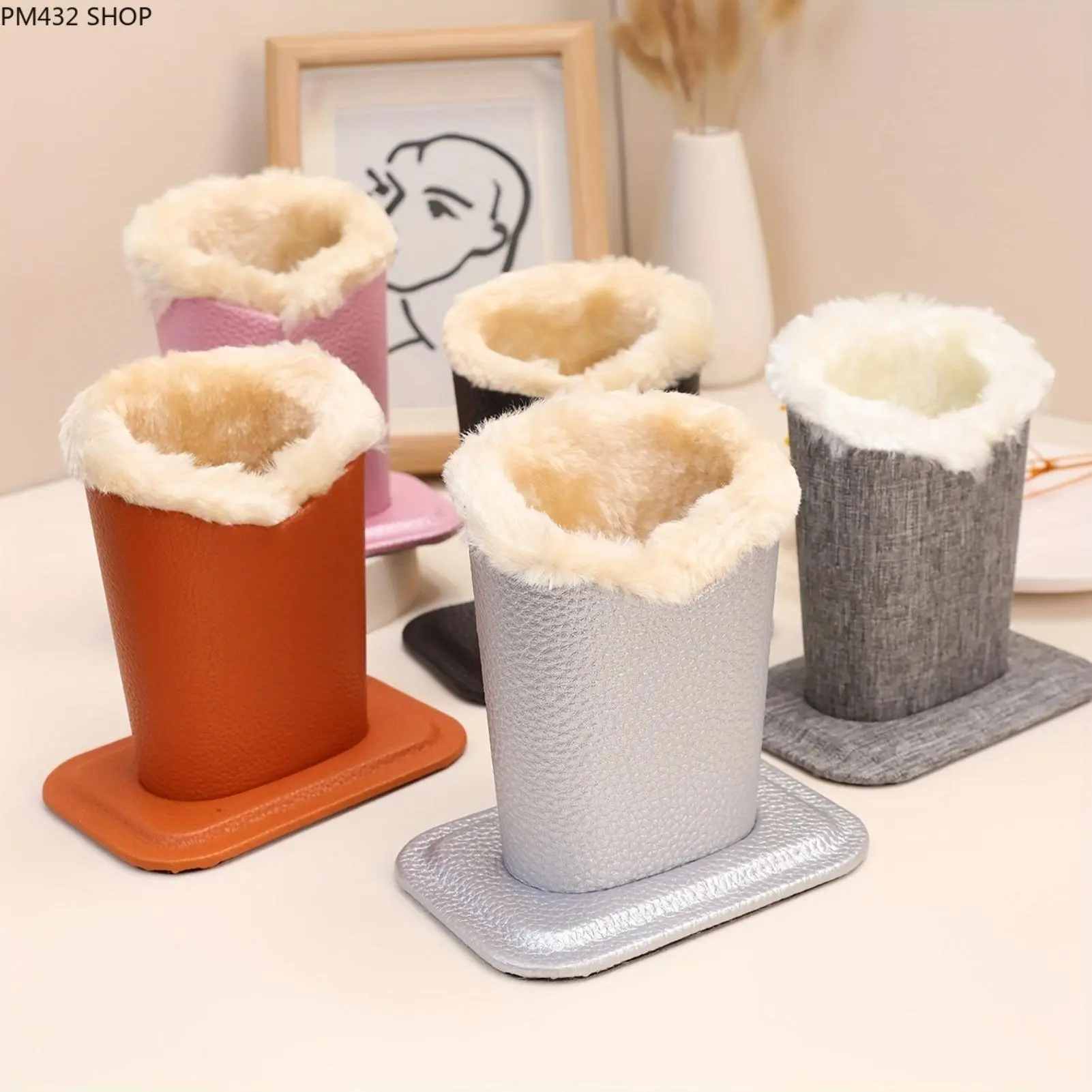 Faux Fur Eyeglasses Holder Stand - Compact Leather Desk Storage Rack, Soft Plush Organizer with Pen Cup, Room Accessories, Accessories for Women for Holding Eyeglasses & Sunglasses