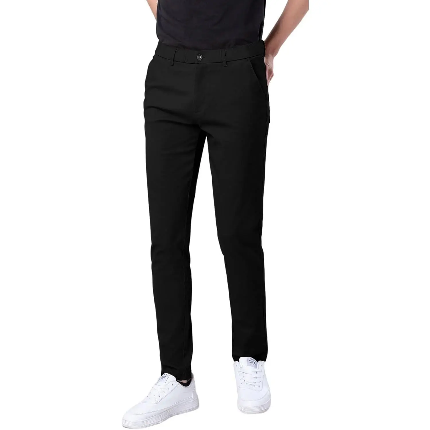 Men's Khaki Stretchy Skinny Slim-Fit Tapered Slacks, Khaki Pants