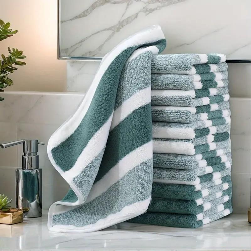 12pcs Coral Fleece Striped washcloth Set, Ultra Soft, High Absorbency, No Shedding, Bathroom Towels, Durable, Home Use, School, Beauty Salon, Super Absorbent Towel