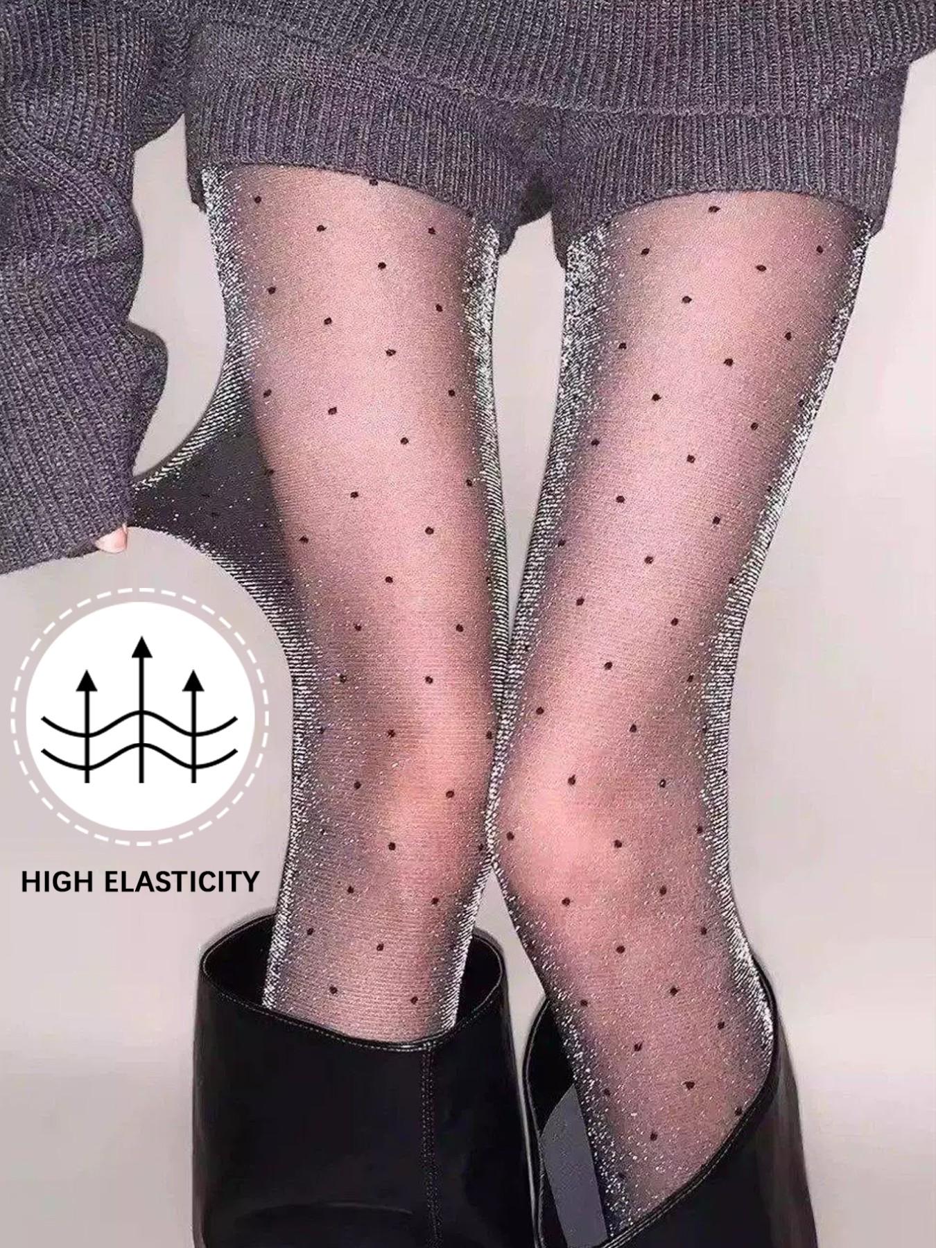 Sexy Women's Polka Dot Pearl Mesh Stockings, Butt Lifting Slimming Silk, Elegant Fitted Pantyhose, Plain Pattern, Made in China