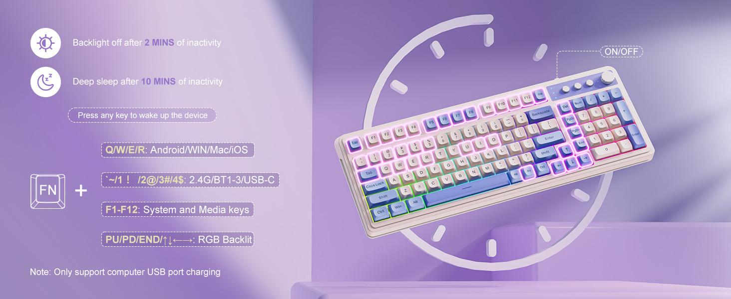 【Hero Product】AULA S99 Key Keyboard, Tri-Mode Bluetooth/2.4GHz/USB-C Cute Creamy Gaming Keyboard with Number Pad RGB Backlit, Media Knob Custom Mechanical Feel Computer Keyboard for MAC Xbox PC Gamer -Fixed Keycaps & Switches (Non-Replaceable)