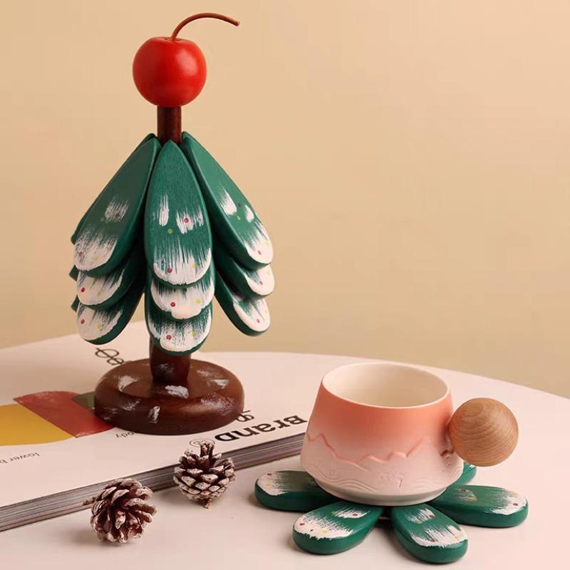 Wooden Insulation Tree Set, Heat-Resistant Table Mats, Wooden Coasters, Christmas Tree Design, Pot Pad Cup Holder, Modern Simple Plate Mat, Holiday Gift
