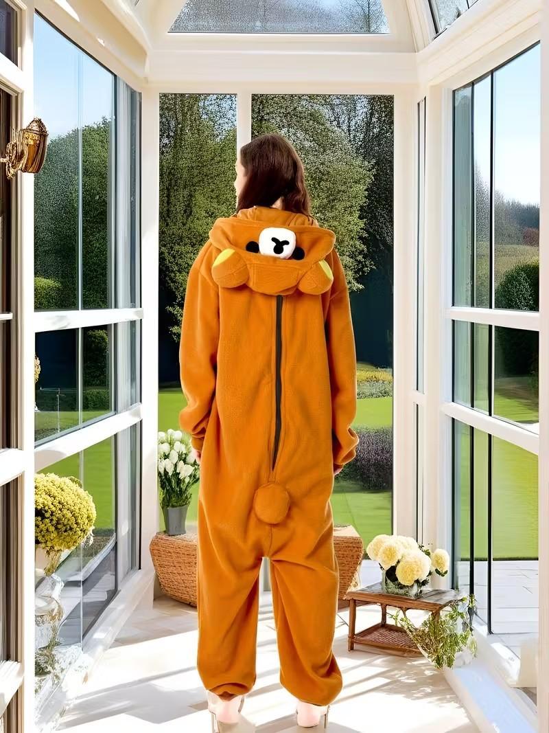 Adult Anime Kawaii Kigurumi Pajama Set - Halloween/Christmas Cartoon Bear Rilakkuma Unicorn Sleepwear with Buttons, Adults' Loungewear, Anime Wear Slippers