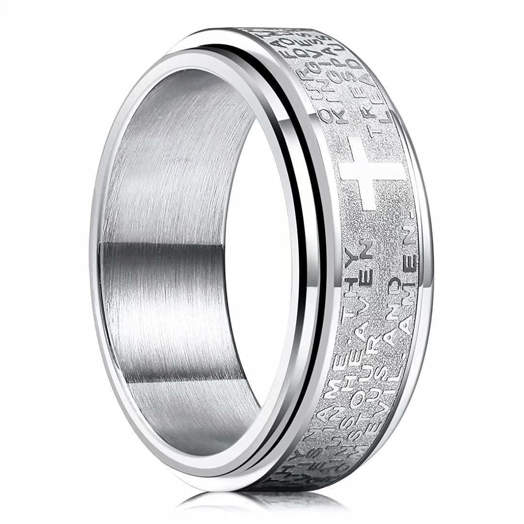 Stainless Steel Anxiety Rings For Men Women Christian Cross Religious Spinner Chain Rings Anti Stress Retro Amulet Jewelry