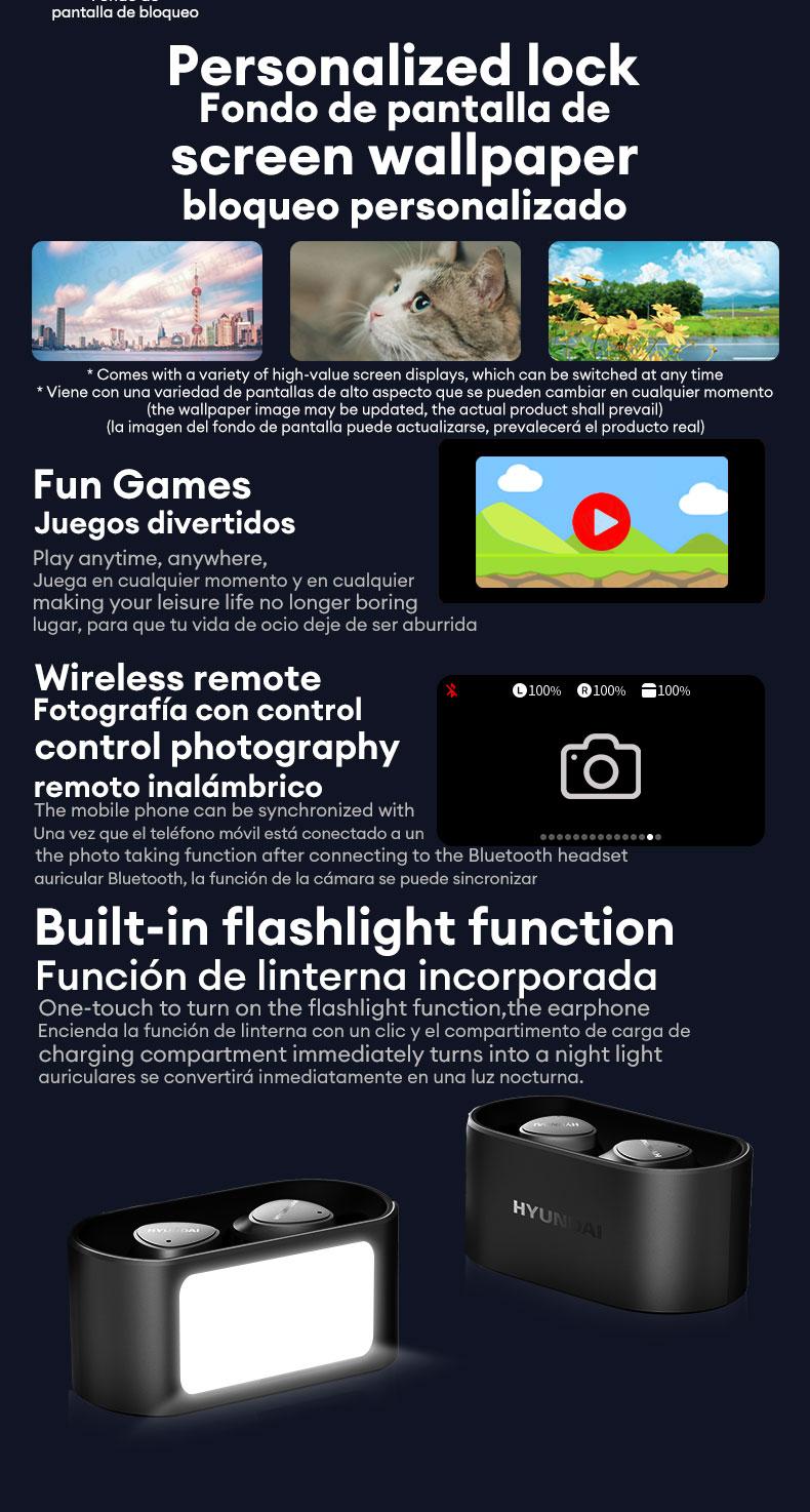 HYUNDAI SpaceAiPro Full-Color Touch Display Multifunctional Earbuds, Large Dynamic Stereo Sound Quality, Light-weigh & Waterproof Headphones with ENC Call Noise Canceling Mic