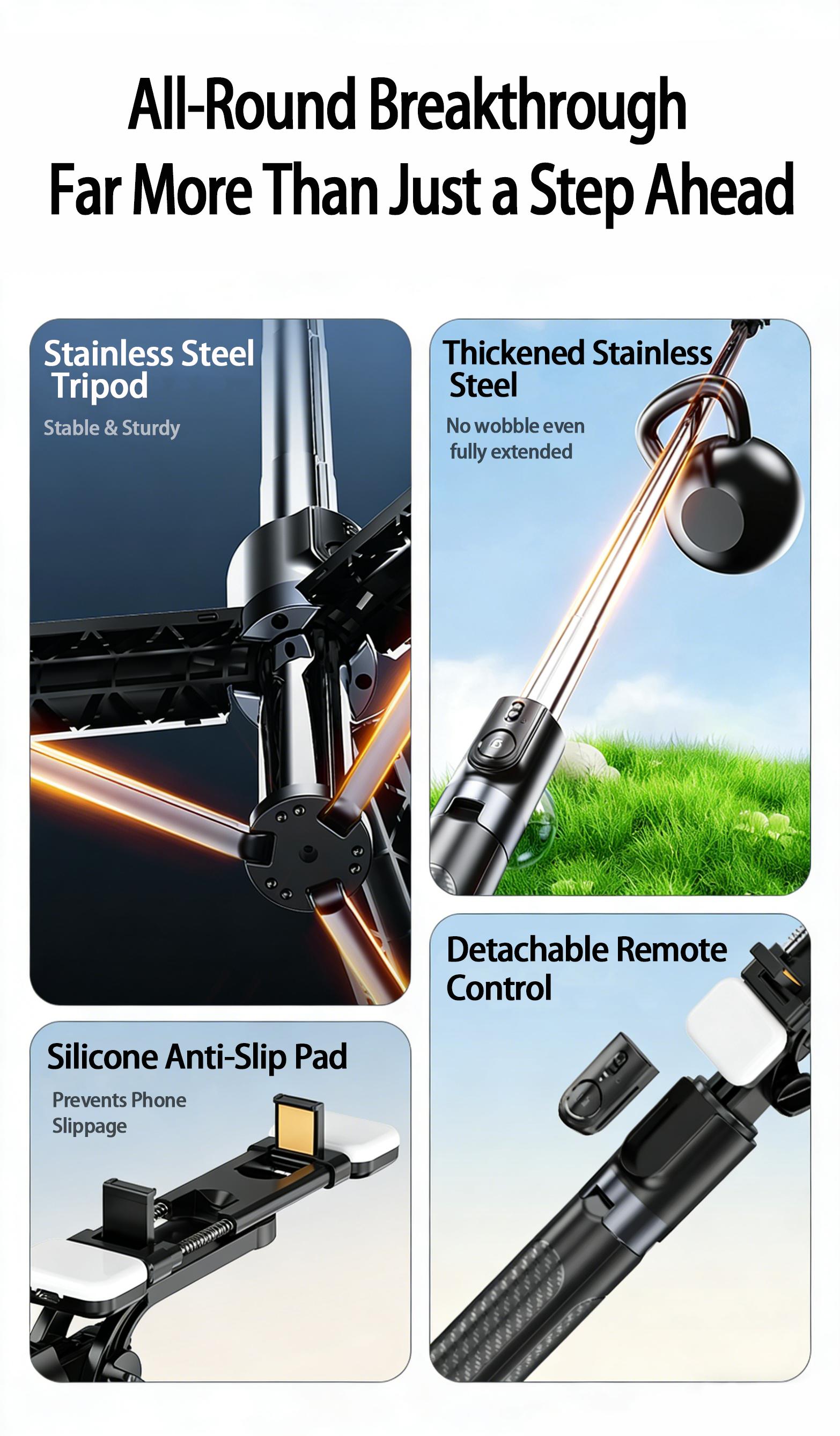 70.86" telescopic Selfie Stick Tripod, 3-Axis Anti-Shake with Bluetooth Remote, Compatible with iPhone/Android/Camera for Vlog/Live Stream