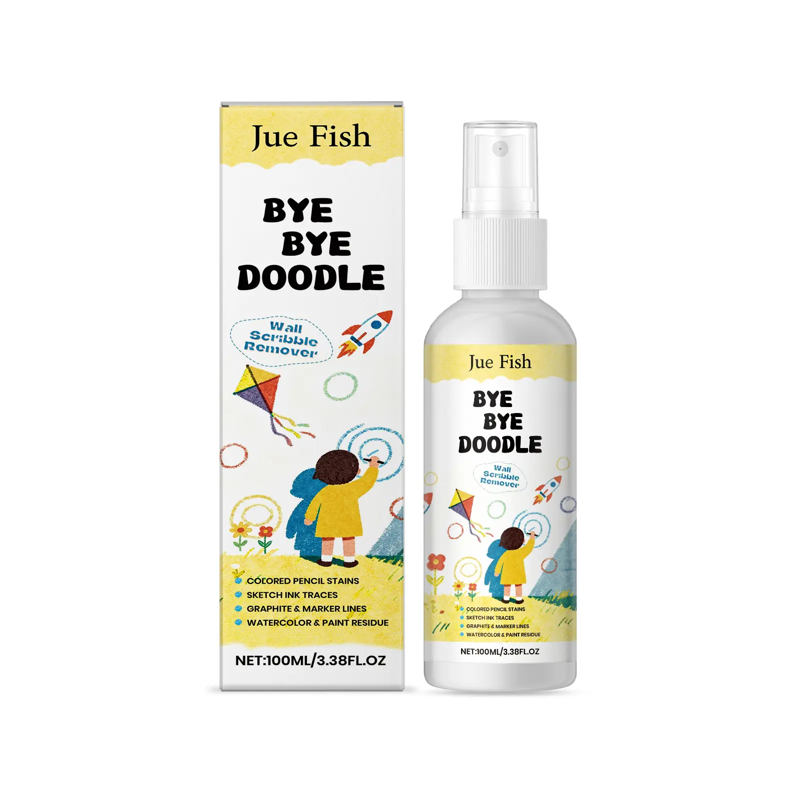 Jue Fish Wall Graffiti Removal Spray - Household Wall Care Solution for Pencil, Crayon Stains with Instant Cleaning (Spray Type)