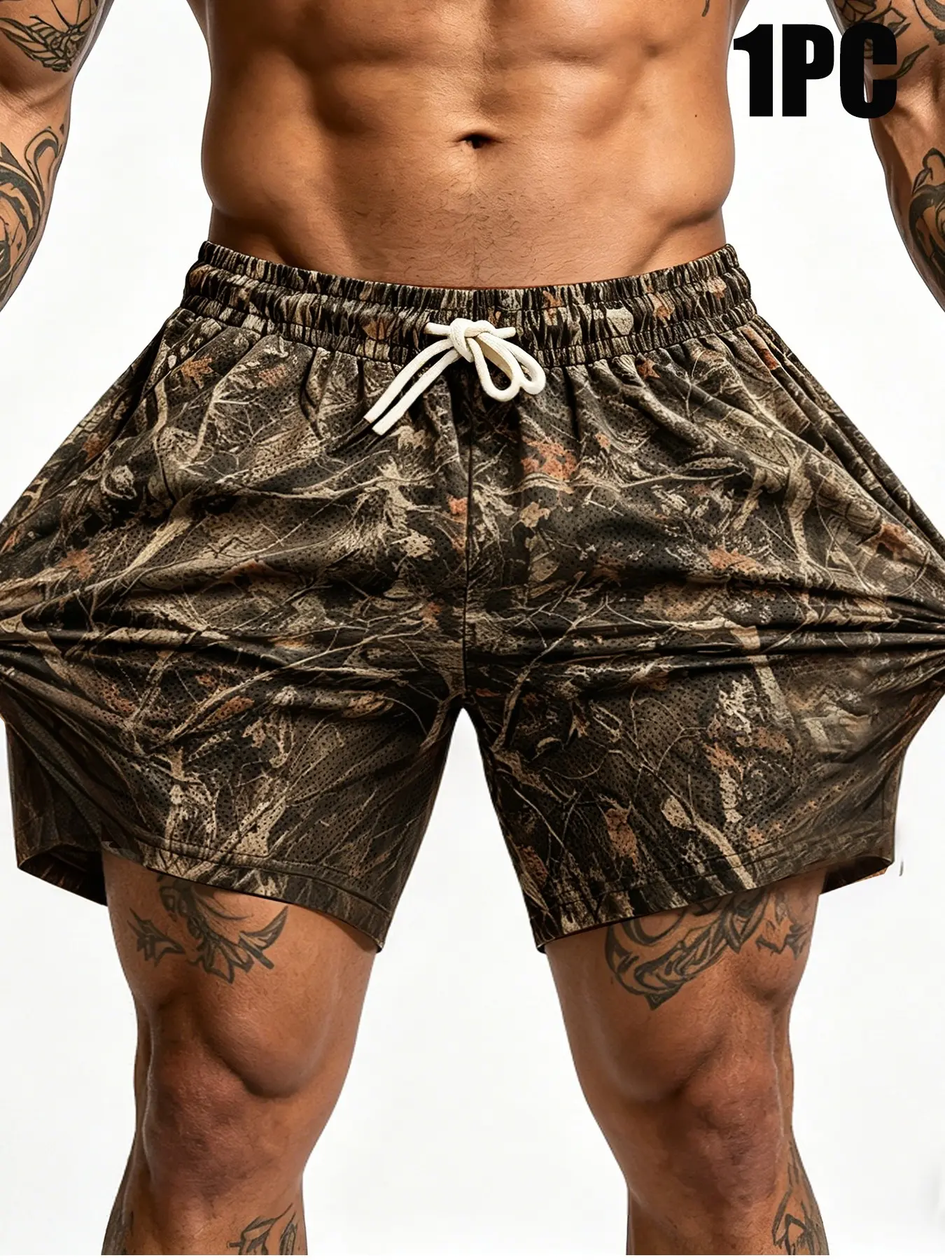 Men's Realtree Camo Mesh Gym Shorts, High Stretch Quick-Dry Breathable Drawstring Gym Shorts, Lightweight Running Training Shorts