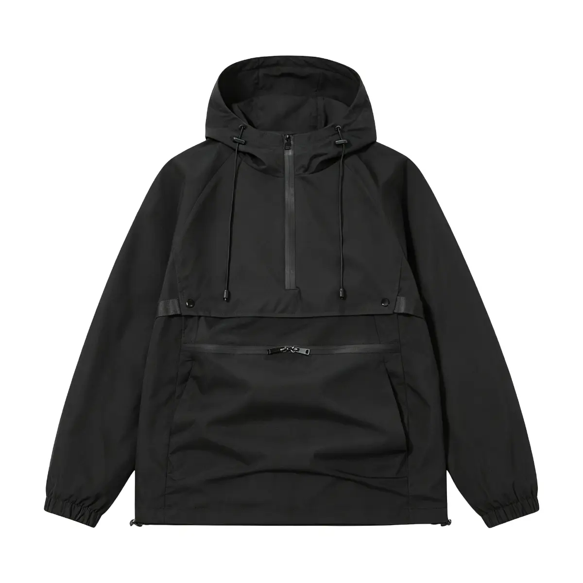 Men's Long Sleeve Pullover Hooded Jacket - Menswear Half-Zip Windproof Water-Resistant Outdoor Windbreaker, Drawstring Hood, Front Zip Pocket, Elastic Cuffs, Fitted Loose Lightweight Tops for Hiking, Daily Commute