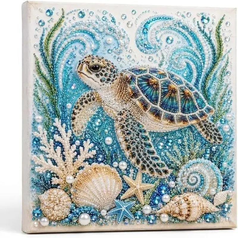 Ocean Animal Theme Pearl Painting DIY Kit, Handmade Diamond Art Desktop Decor, Creative Craft Set for Home Decoration