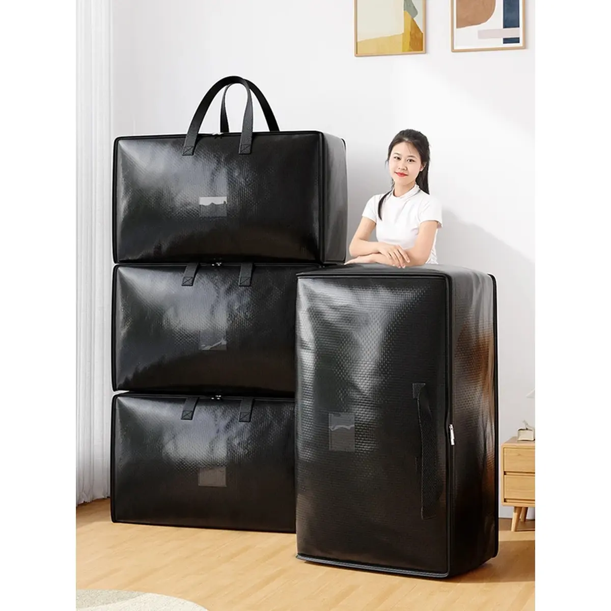 large-capacity super load-bearing clothing storage bag quilt dust-proof bag wardrobe organizing bag clothing portable bag back to school storage organizer dorm organization apartment use travel home organizer travel organizer bag foldable grocery bag