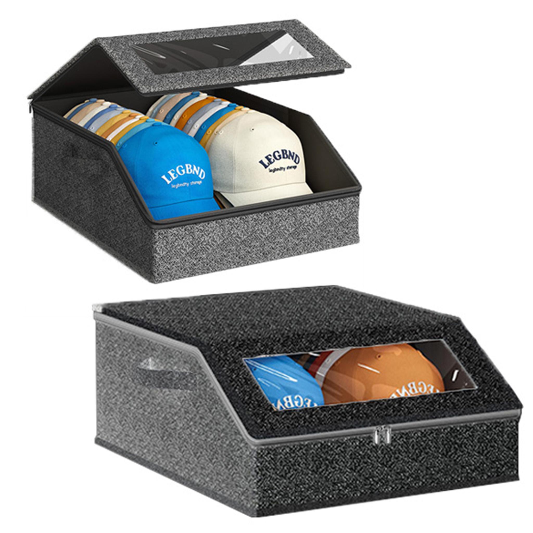 Large Capacity Baseball Cap Storage Box, Holds 24/48 Hats, Fabric Material, Zipper Closure, Foldable, Collapsible Design Boxes, Ideal for Home Organization, Display Box, Foldable Storage Boxes