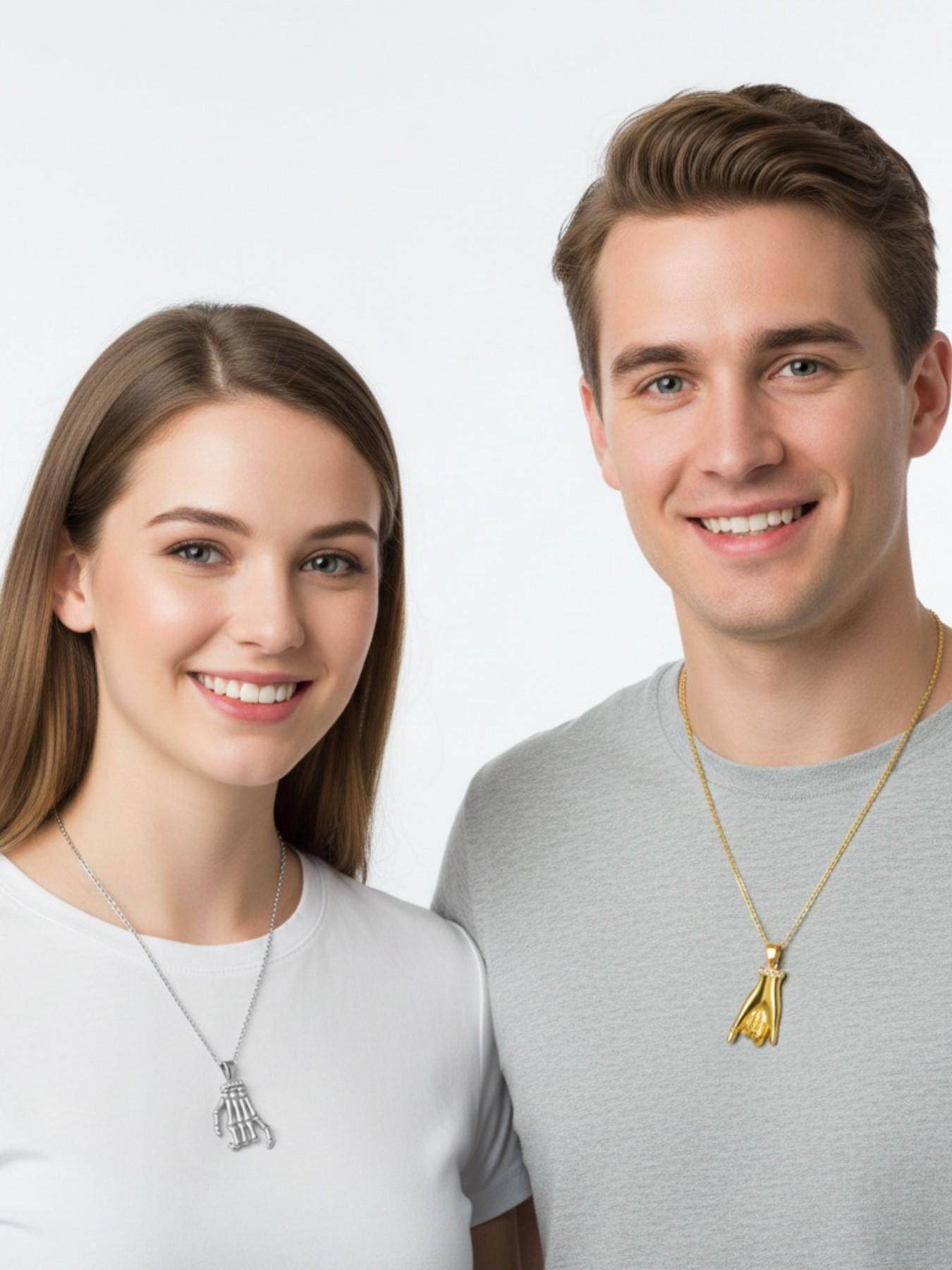 Bone Gold Pact · Symbiosis Chain Original luxury couple necklaces with real gold-plated pendants, paired with a purple preserved rose gift box. Perfect for birthdays, Mother's Day, Valentine's Day and all festive gifting.