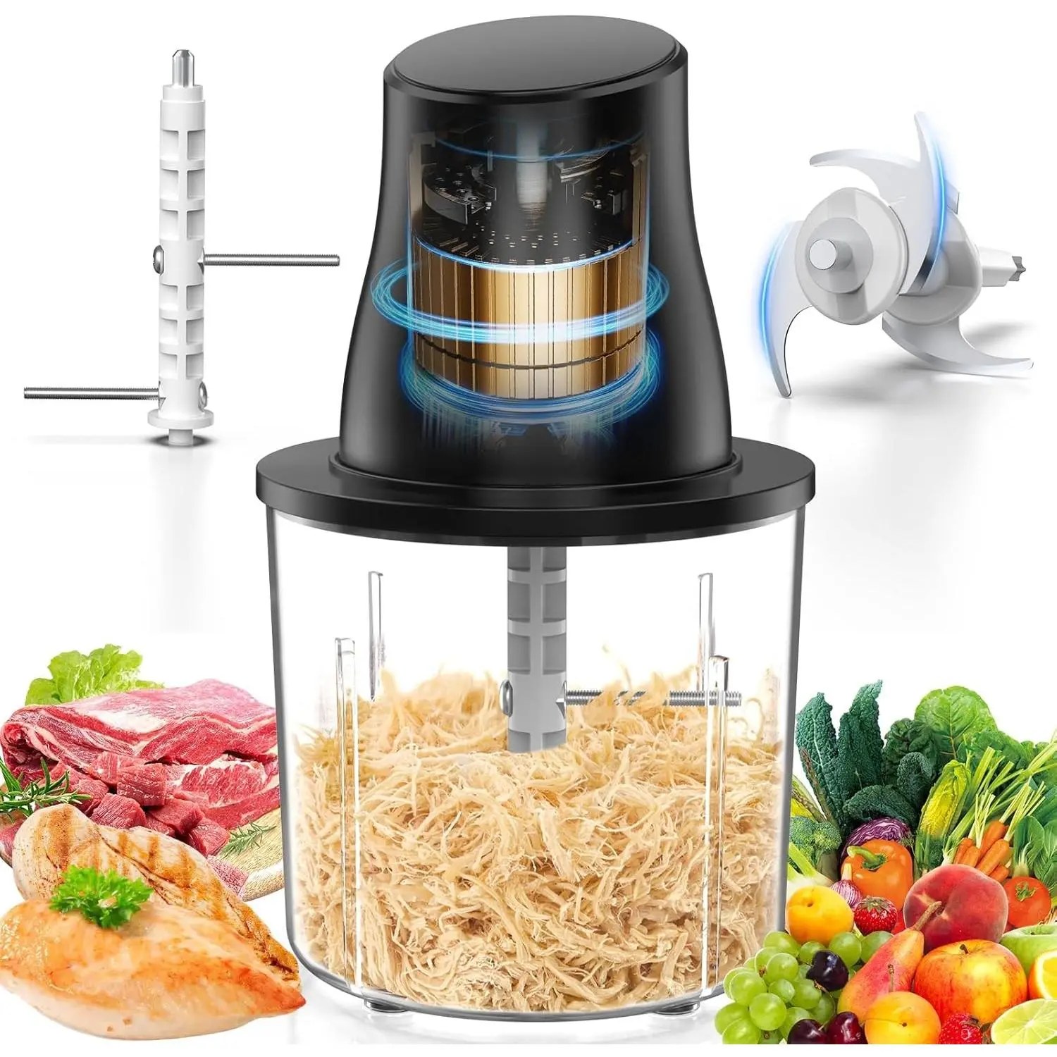 Electric Chicken Shredder Tool: 250W Multifunctional Press-to-Operate Meat Shredder Tool with Large Capacity - Meat Grinder for Chicken Breast, Meats, Fruits, Vegetables, Nuts (Black)
