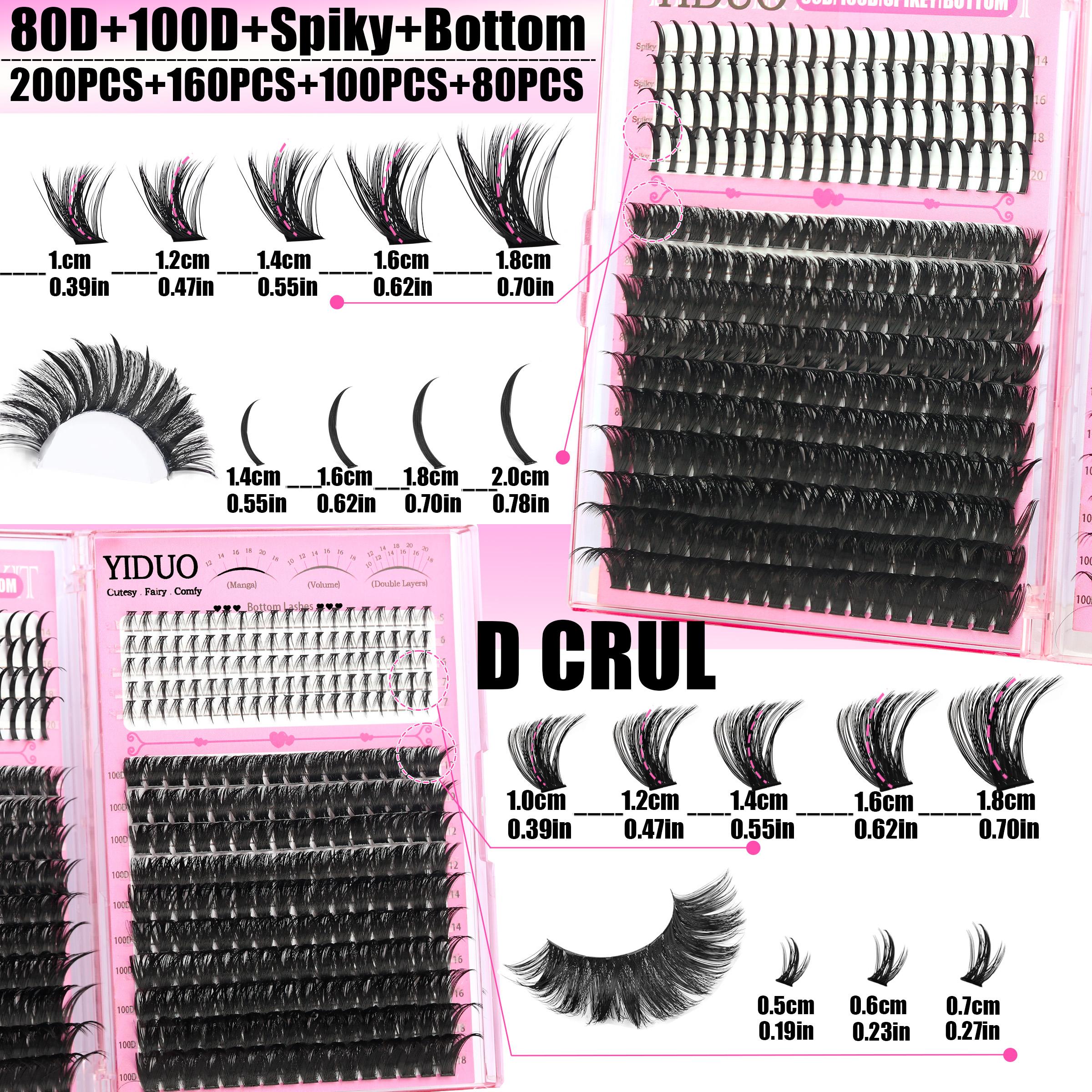 YIDUO 13 Styles Fluffy Eyelash Clusters Lashes Kit 50D\60D\80D \100D\Fairy-A-B\BottomA-B\Volume+Bottom\Volume+Spike Lashes Clusters Kit 5-20mm Cluster Eyelash Extension Kit 1614 Pcs D-Curl With Lash Bond and Seal, Lash Remover, Lash Tweezers