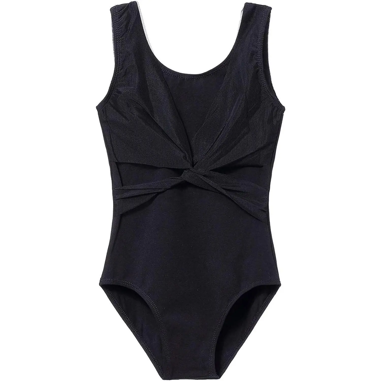 Girls' Sleeveless Cotton Blend Basic Bodysuit - Cross Mesh Front, Streamlined Cut, for Dance Class, Ballet