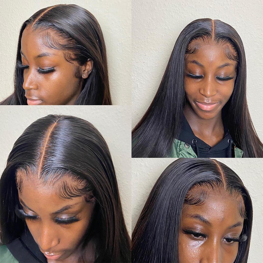 Midulla Double Drawn Silky Straight 13x6 Transparent Lace Front Wig Human Hair 200%Density Pre Bleached Knots Lace Frontal Wigs for Women