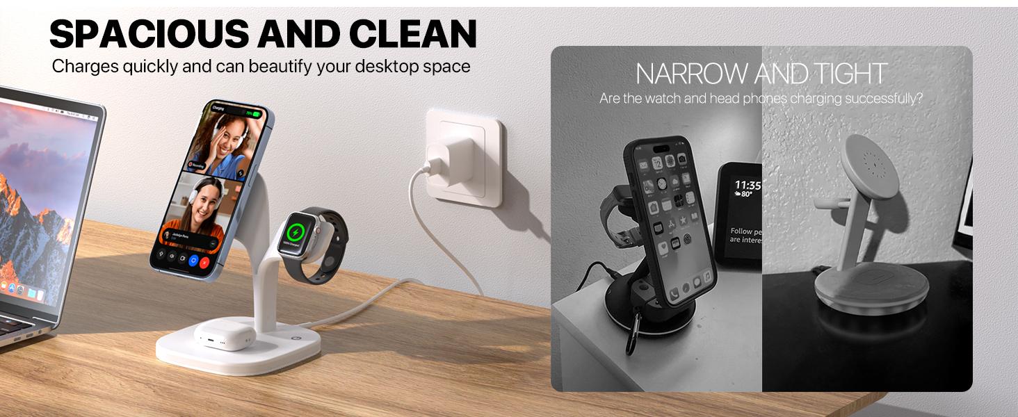 Real Wireless Charging Dock/2025 New Year Gifts EXW 5-in-1 Magnetic Desktop Fast Charging Station for Multiple Devices for iPhone 16/15/14/13/12 Series& Apple Watch & AirPods