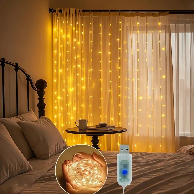 300led Upgrade Curtain Light String, 8 Lighting Modes, USB Powered, Perfect for Bedroom, Christmas, New Year Winter Decorations