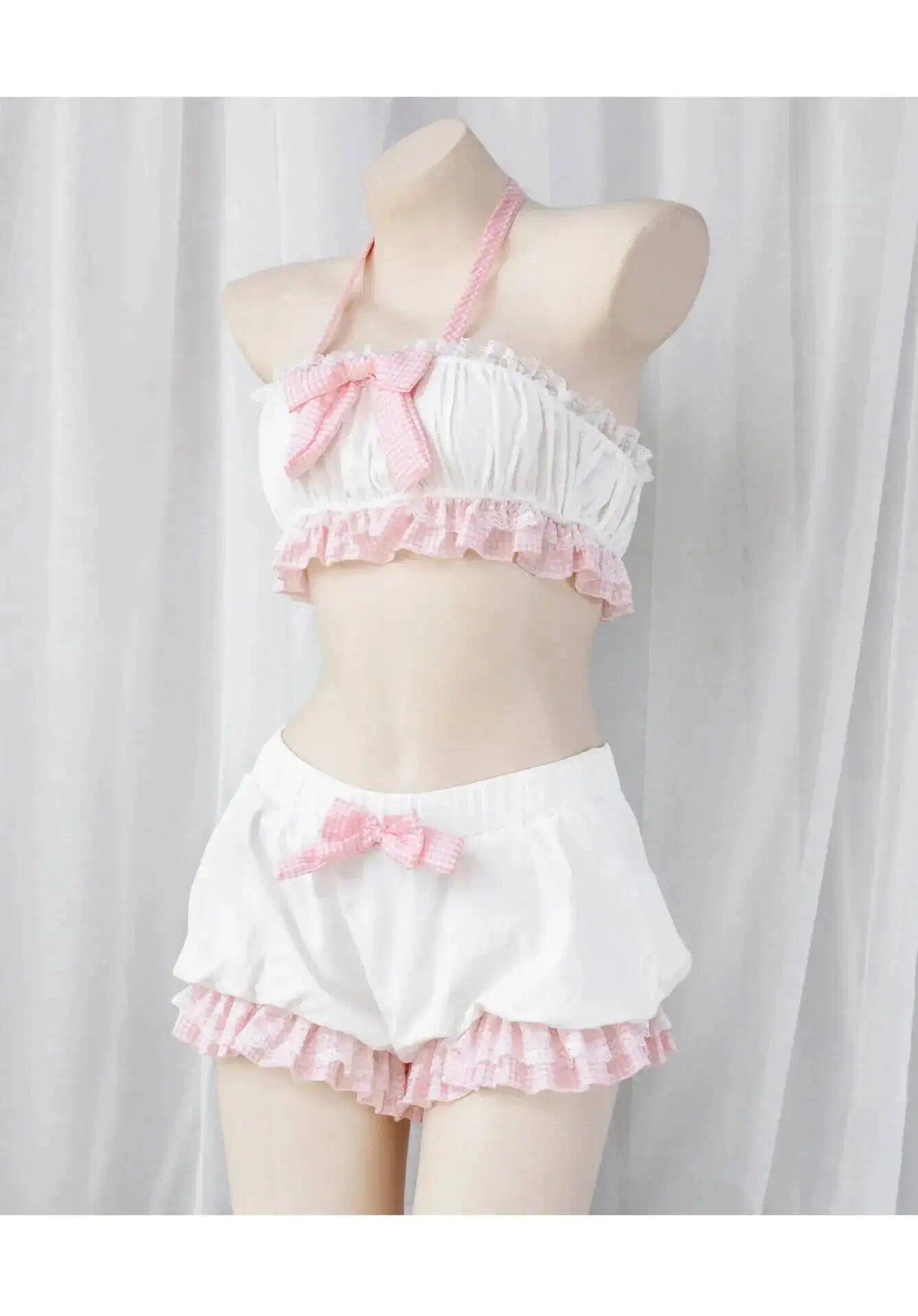 Role Play Costume Bowknot Lace Top Flower Set Lolita Cute Girl Kawaii French Maid Sweet Sexy Pajamas