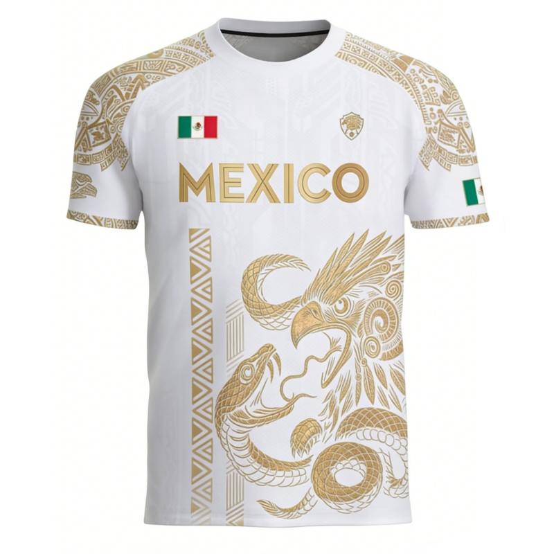 Mexican Aztec Eagle Traditional Soccer Jersey, Jersey Tee, Soccer Shirt, Full Print Design, Casual Comfort, Unique Animal Tribal Patterns, Classic Retro Style, Casual Sports Jersey