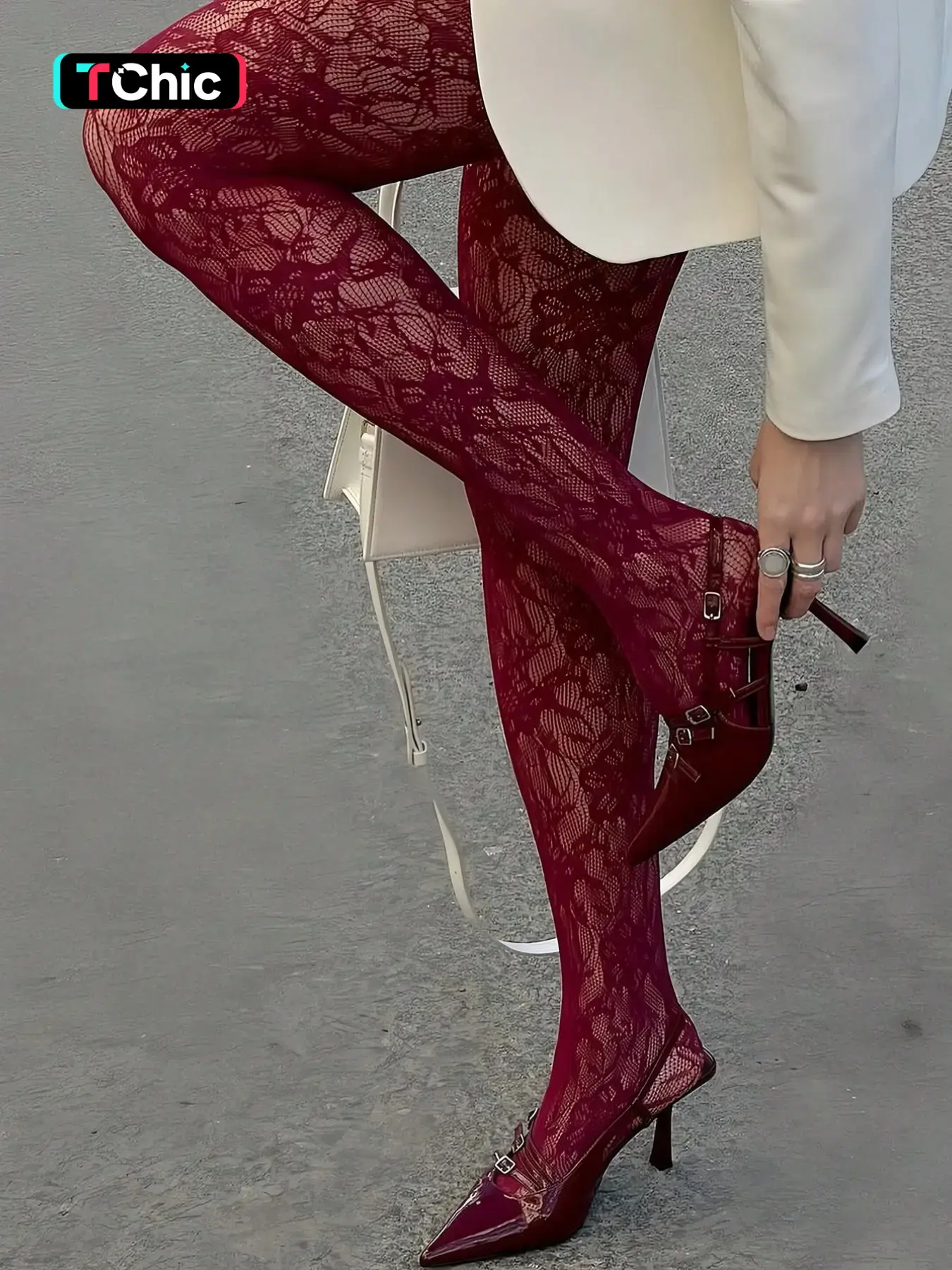 Women's Wine Floral Fishnet Stockings, Sheer Mesh, Fashionable Thin Pantyhose, Tights, Piece, Comfortable Design, Perfect for Daily Wear, Wedding Season, Womenswear, Clothing