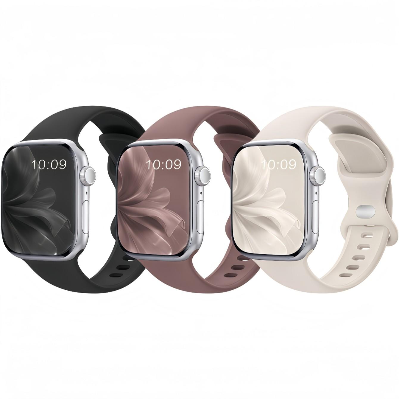 3 Pack Sport Silicone Band for Apple Watch, Soft Waterproof Wristband, Replacement Strap for 40mm-49mm, Series 9-1 Se Ultra