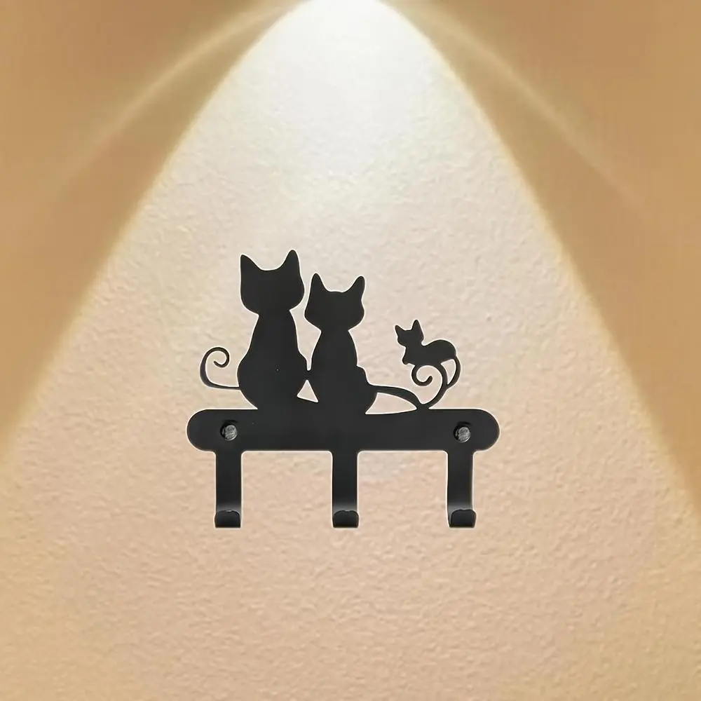 Charming Three-Cats Wall Key Holder with Leash and Small Item Storage, Perfect for Decorating Your Entryway, Living Room, Bedroom, or Any Corner of Your Home!