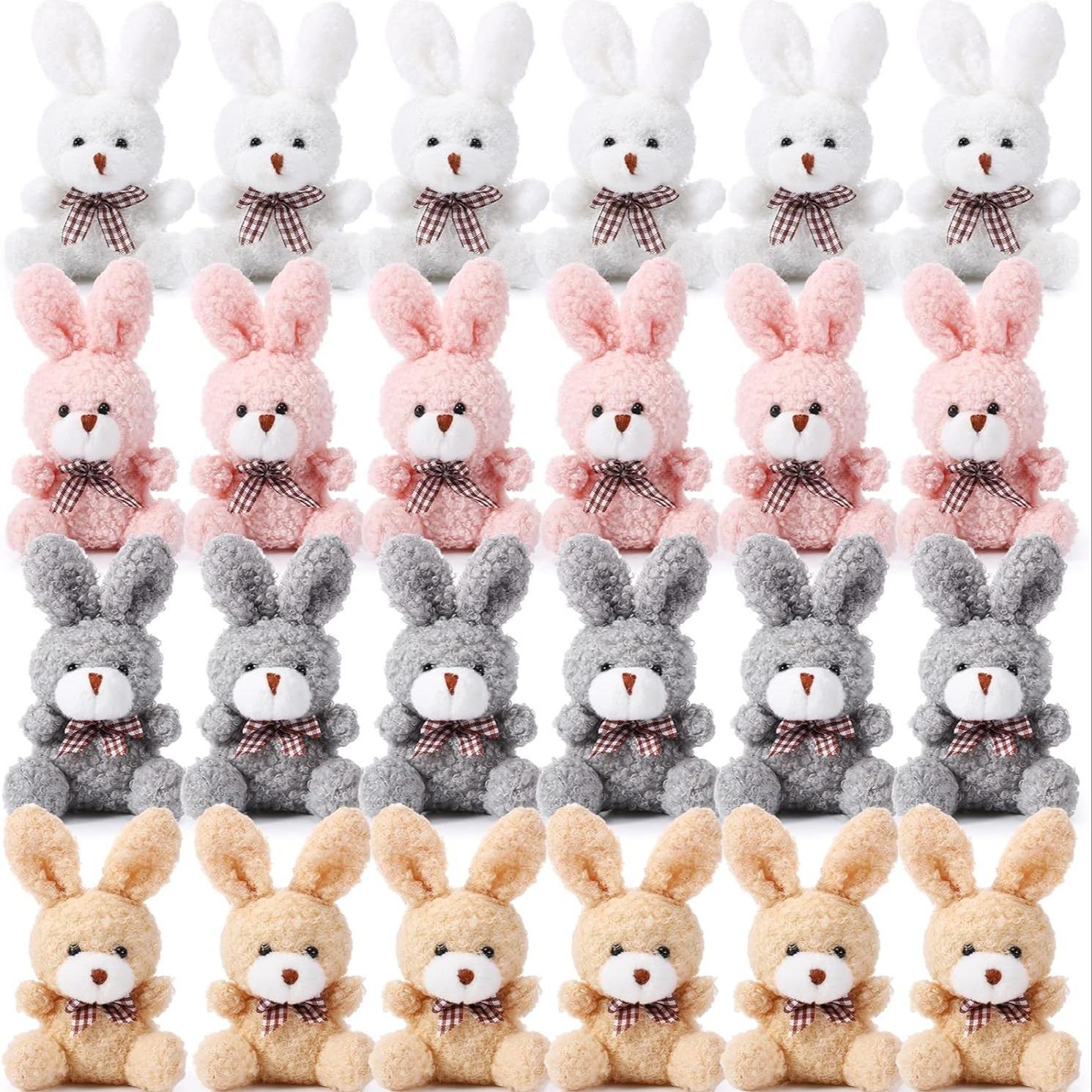 24-Piece Easter Plush Bunny Gift Set, Miniature Keychains, Bow-Tied Rabbit Dolls, Birthday Baby Party Favors