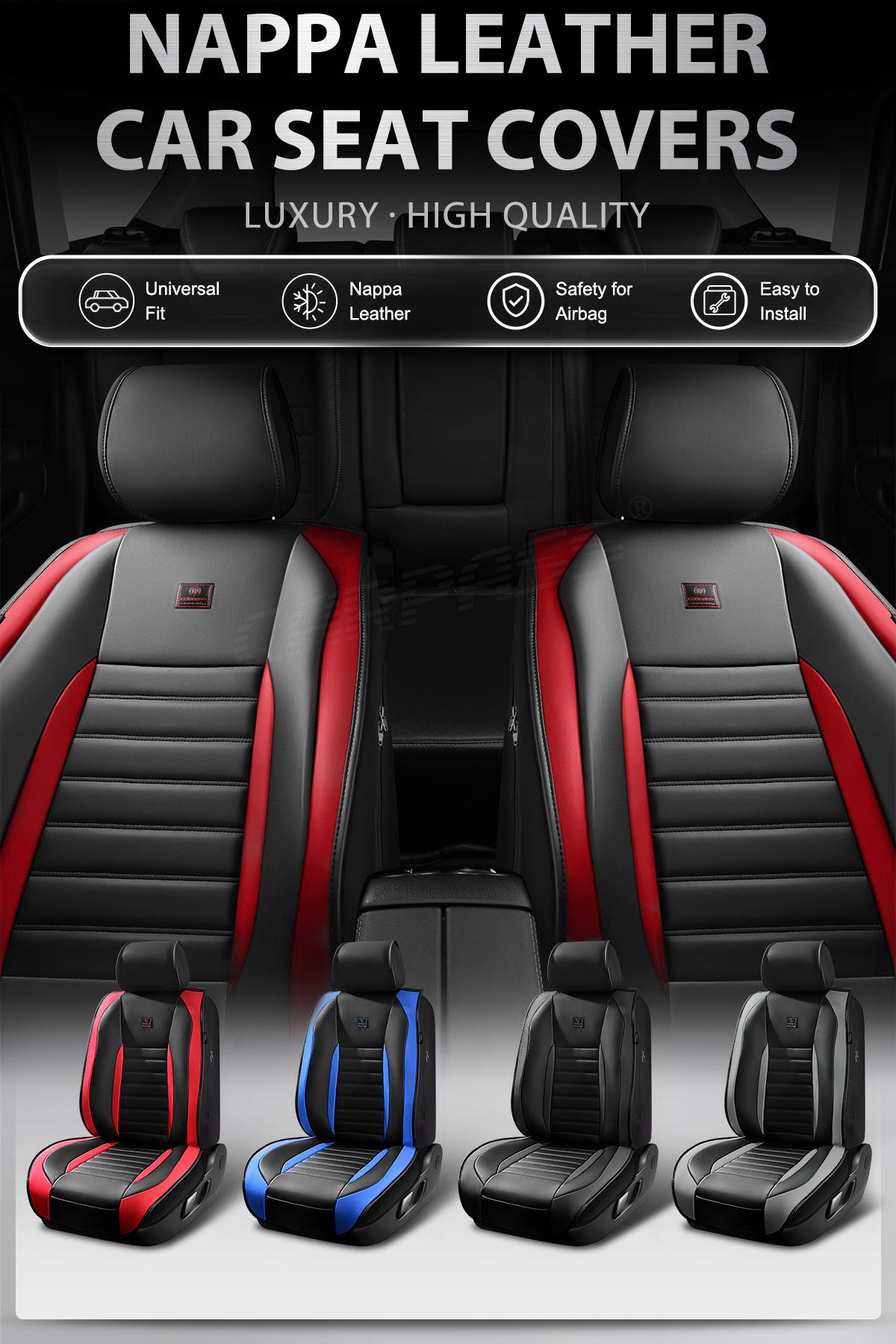 CAR PASS Leather Car Seat Cover Front Seat, Luxury Seat Protector for Cars, Waterproof Anti-Slip Seat Cushion Armrest Compatible Airbag Universal for Sedan SUV Pick-up Truck Auto, Black&Red 1 Count