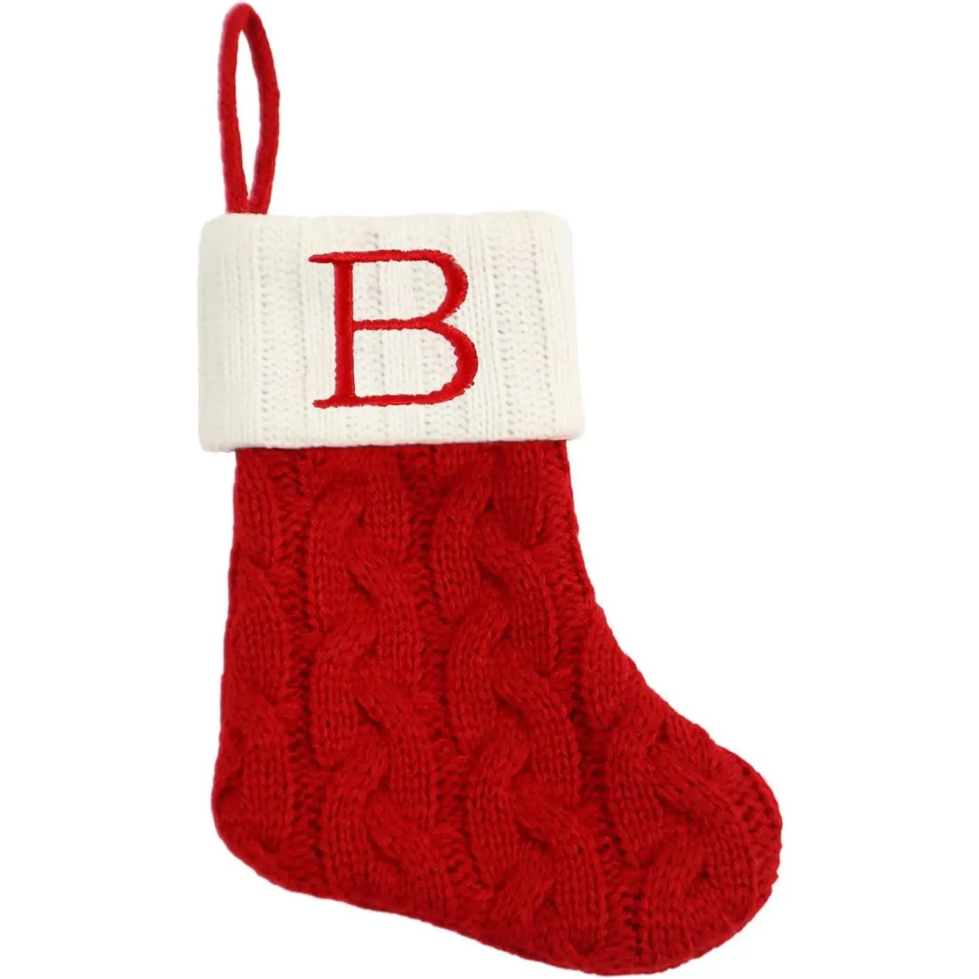 8-Inch Monogrammed Initial Mini Christmas Stockings, Classic Red White Holiday Decor Stockings for Mini Christmas Tree, Wedding Favors (B)