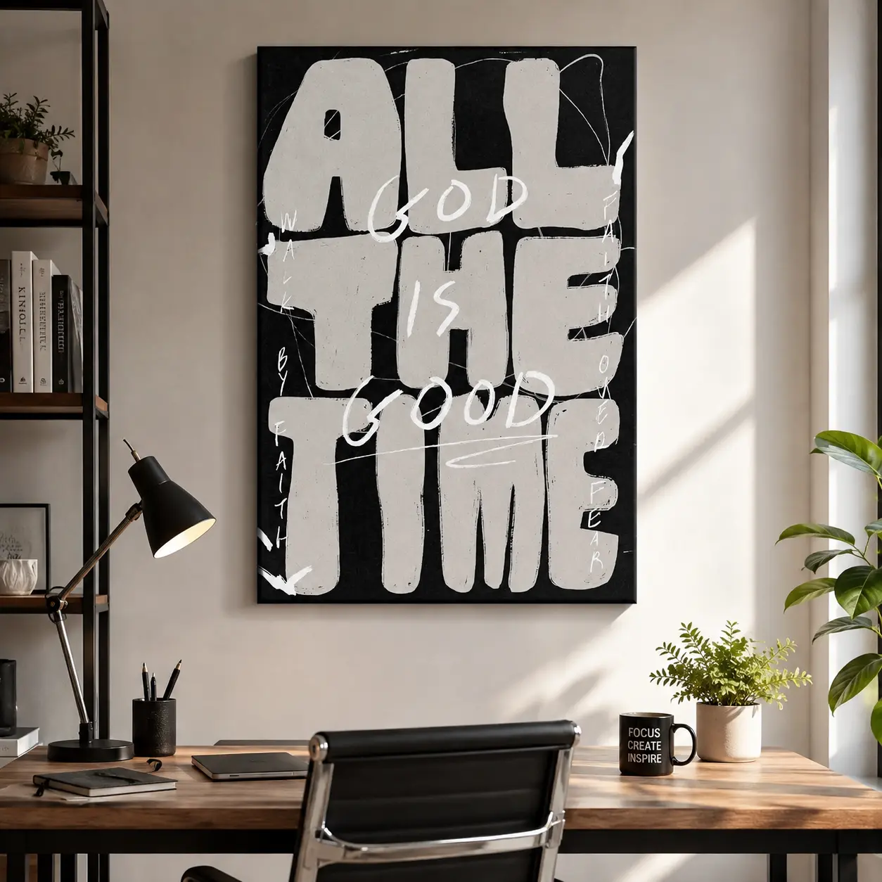 God All The Time, Good All The Time, Faith All The Time Christian Canvas Wall Art, Black White Minimalist Bible Verse Poster Print, Beige Gray Vertical Scripture Decor for Home Church Prayer Room Bedroom Living Room or Office, Inspirational Gift