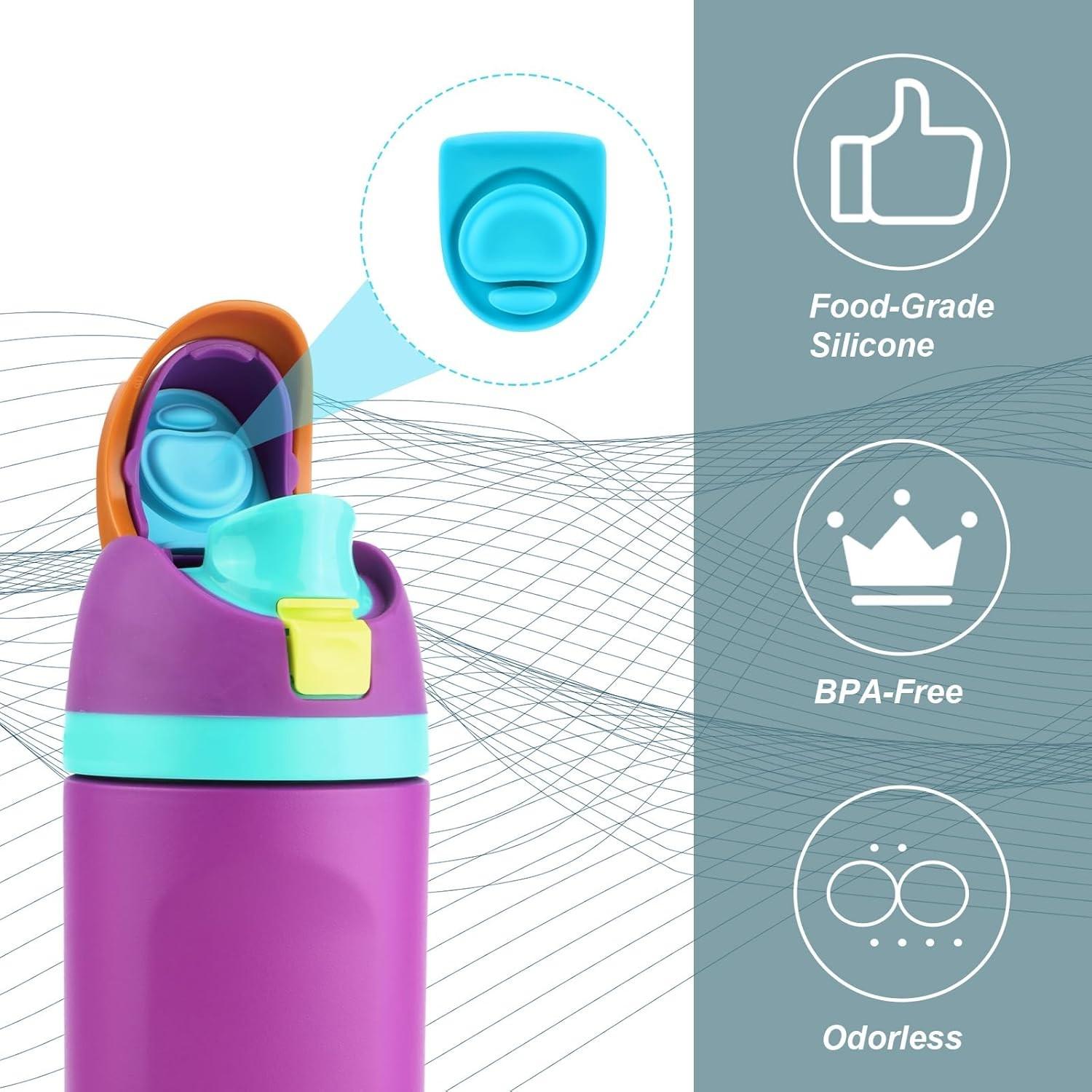 4-Pack Replacement Bottle Stopper, Compatible with 24oz and 32oz Water Bottles, Silicone Seal Rings, Fits 16/19/24/32/40oz Caps