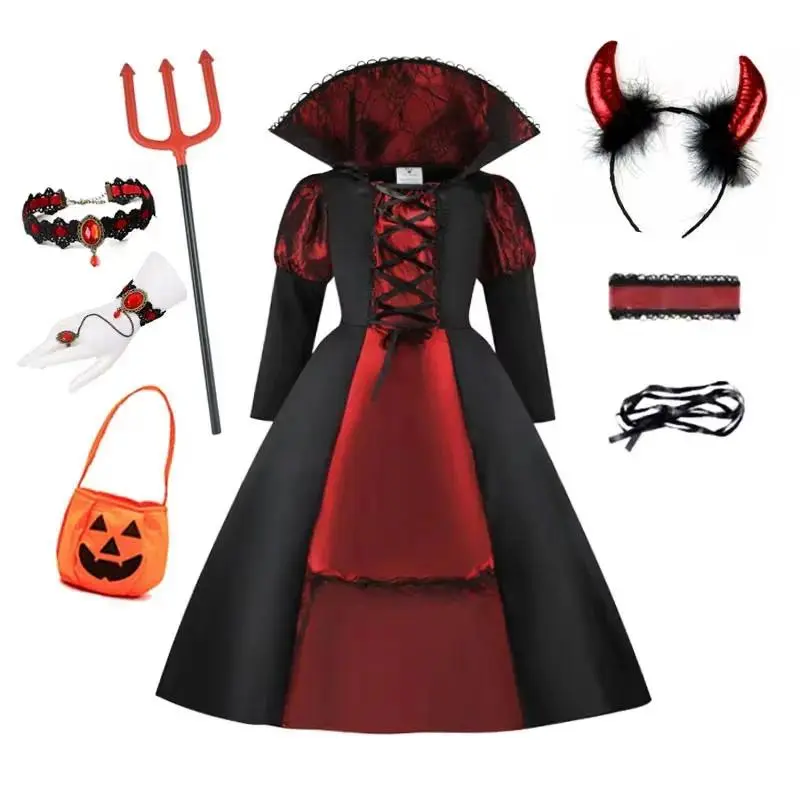 Girls Halloween Ghost Bride Costume  Vampire Dress Up Child Evil Terror Vampiress Role Play Carnival Party Cosplay  Outfits